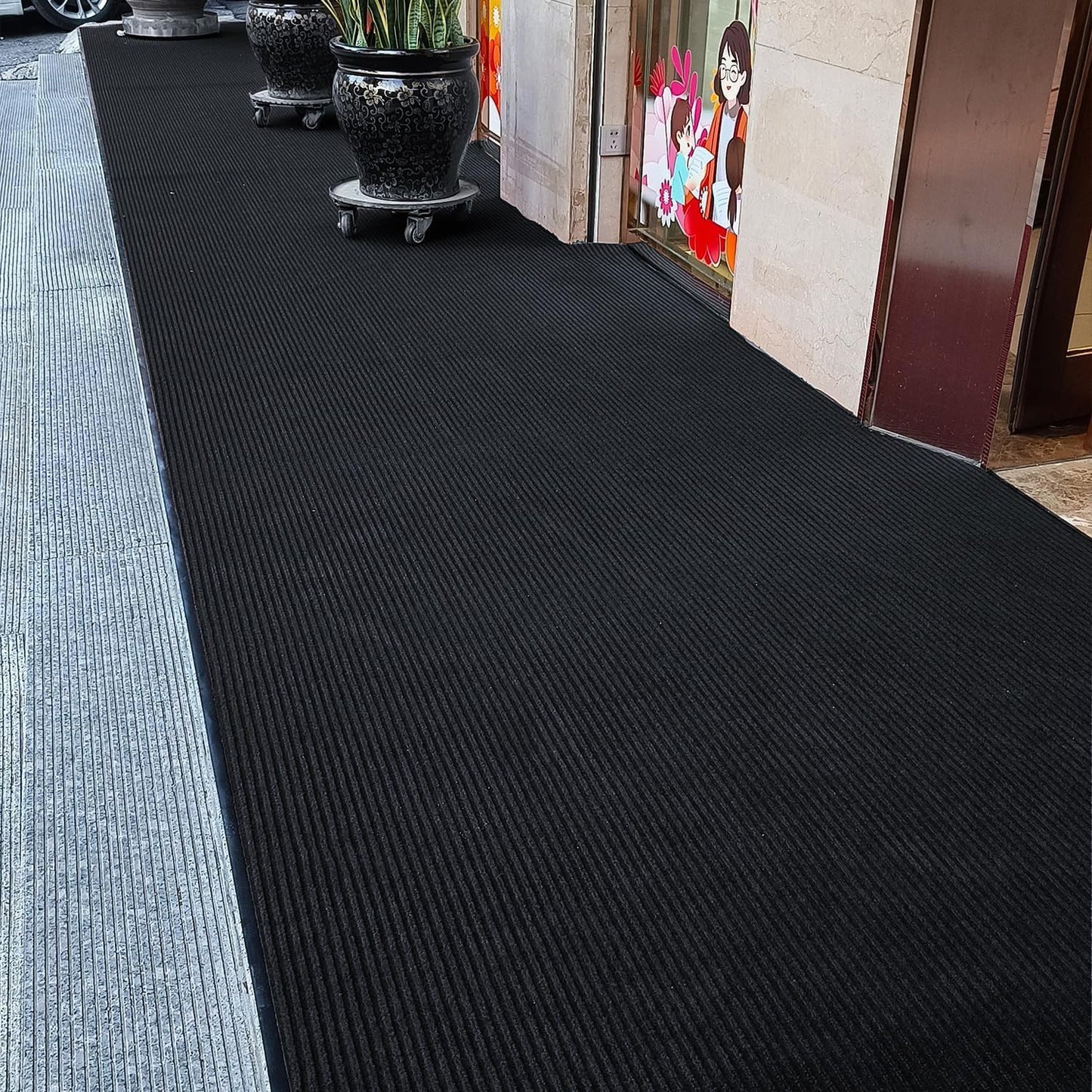 TANYOYO 3' X 6' Commercial Grade Door Floor Mat Brush Step Entrance Mat Vinyl Backed Utility Doormat Heavy Duty Floor Rugs Commercial Outdoor Carpet Indoor Entrance Mat，Black