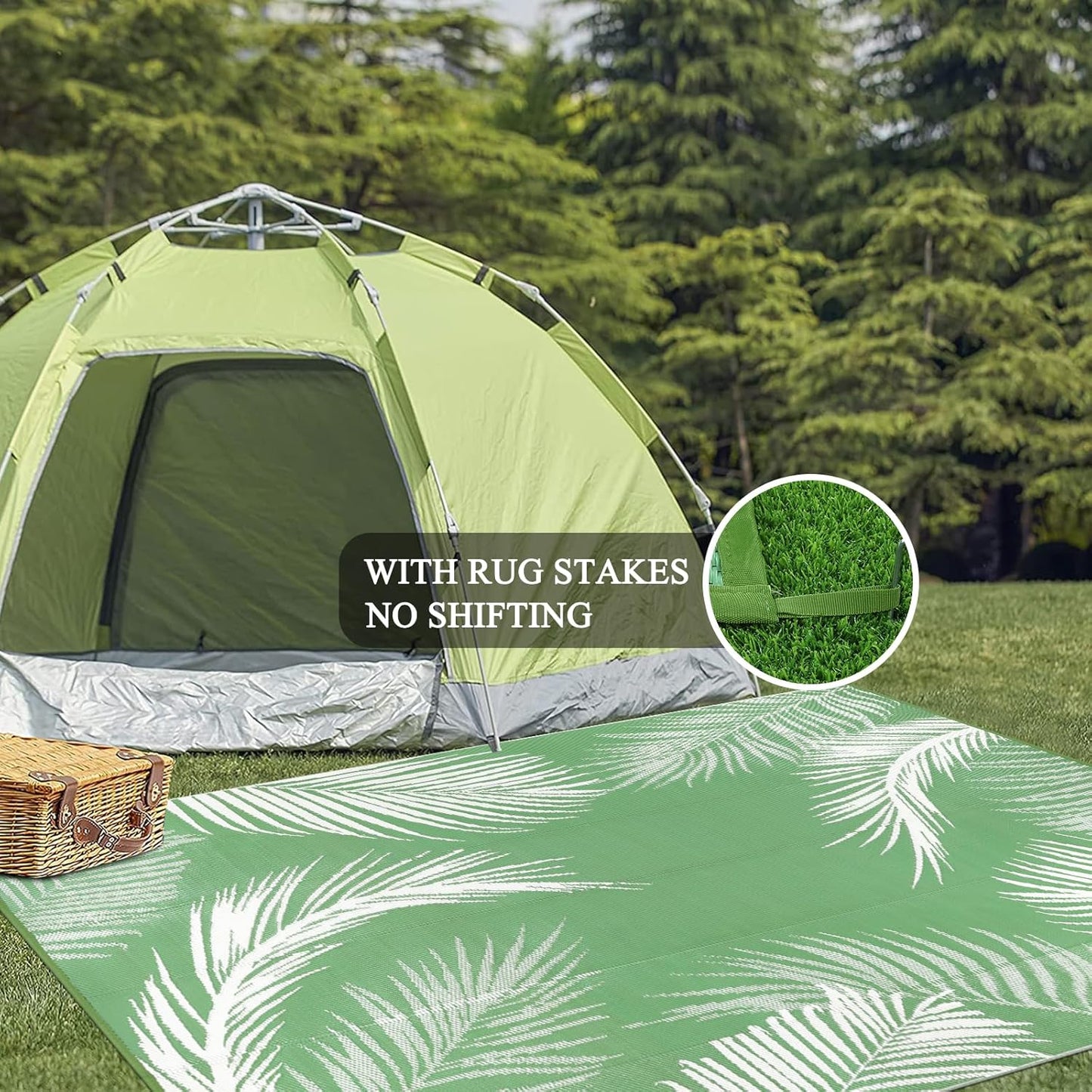 Pauwer Waterproof Outdoor Rug 9x12, Reversible Plastic Straw Patio Camping Rug, Indoor Outdoor RV Mat Carpet for Deck, Camper, Porch, Balcony, Backyard, Picnic, Leaf Green