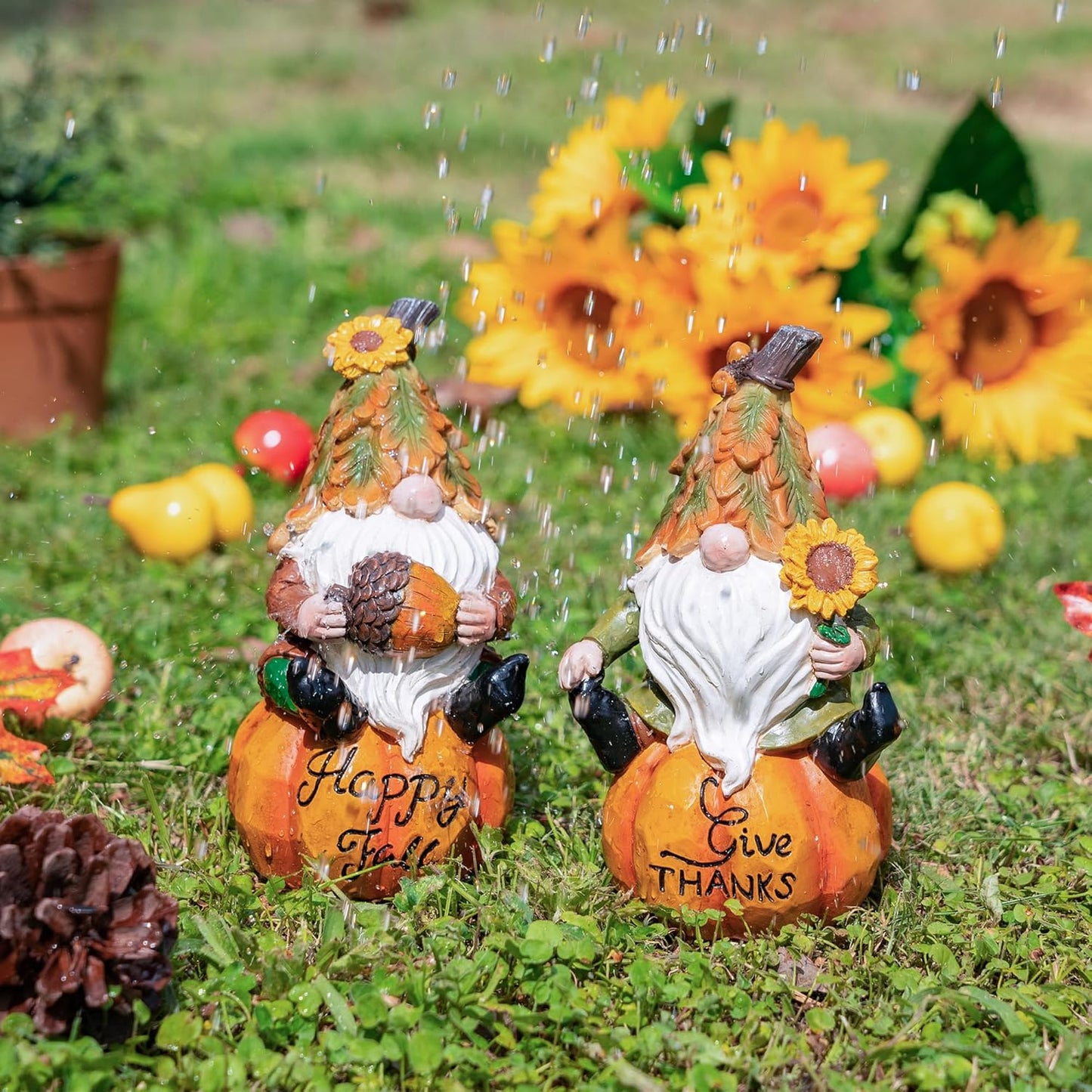 TZSSP Autumn Gnome Resin Figurine 2PCS-Resin Fall Pumpkins Decorations for Harvest Festivals & Parties