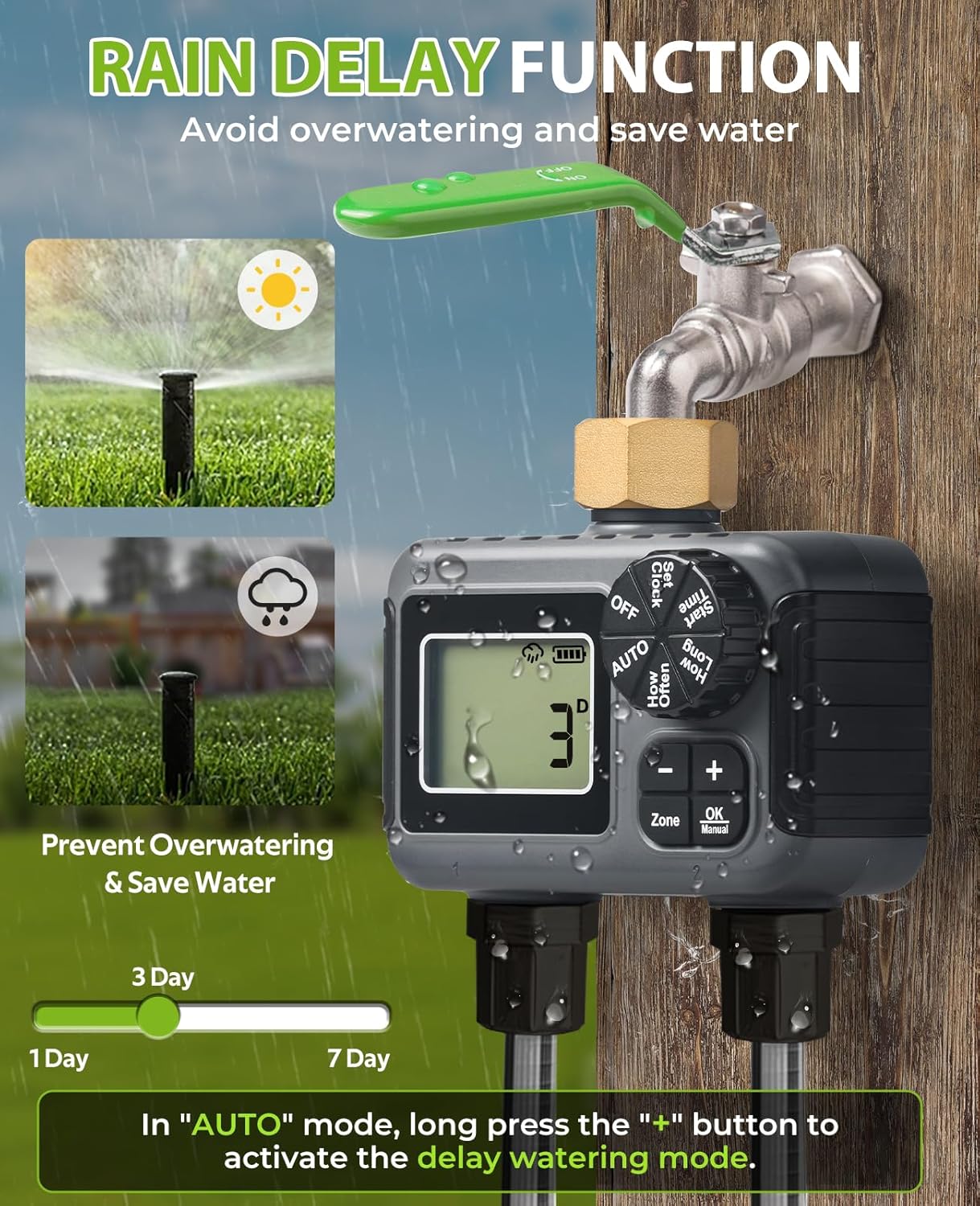 HIRALIY Sprinkler Timer, Water Timer for Garden Hose 2 Zone, Programmable for Watering, Automatic Irrigation System for Yard Lawn, Brass Connector, IP5 Waterproof