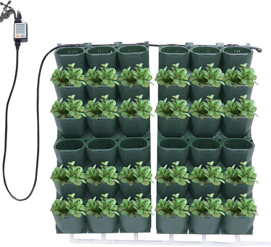 Vertical Wall Planter, Self-Watering Vertical Garden Planter Set with 36 Pots, Stackable Planters Grow Pots with Electronic Timer for Growing Veggies, Fruits, Herbs, Flowers.