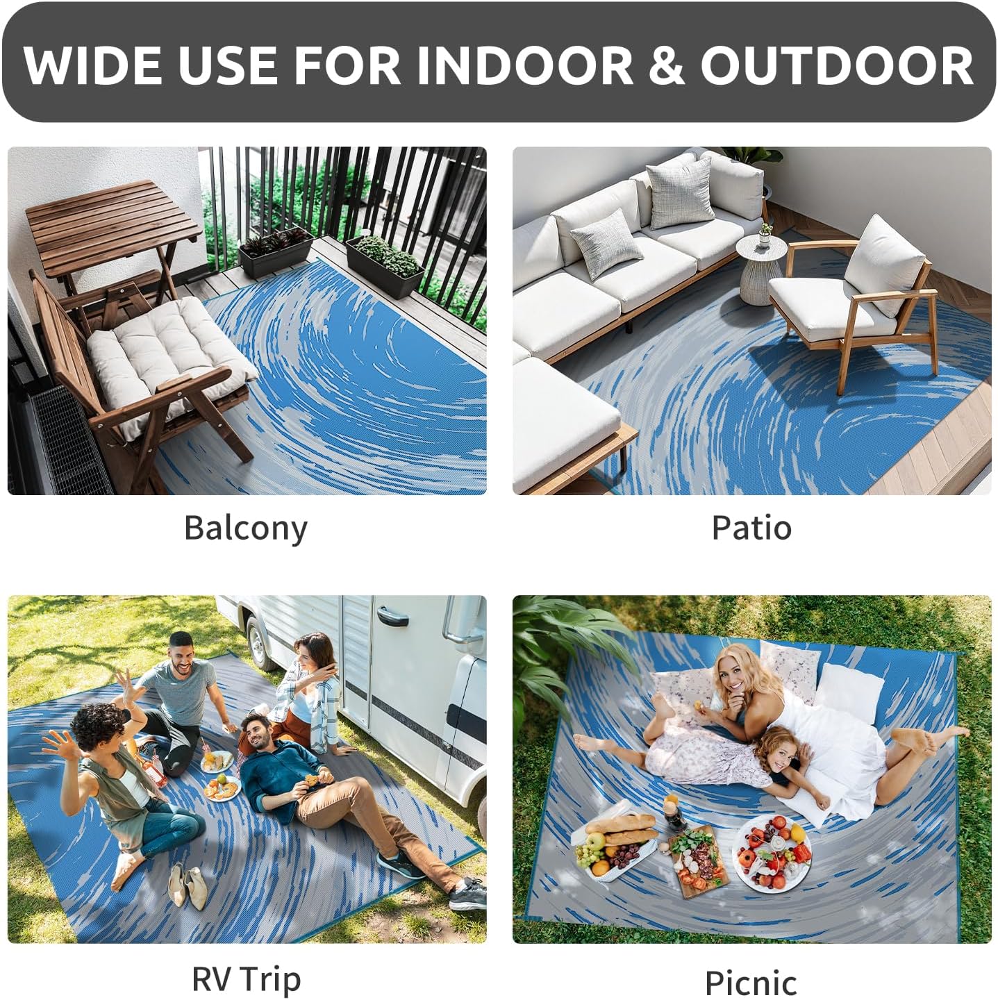 COCOER Modern Outdoor Rug 8x10 Reversible-Waterproof Outdoor Patio Rug-Quick Dry Outdoor Area Rugs Indoor Outdoor Rugs-Outside Rug Patio Decor for Porch Deck Balcony Backyard