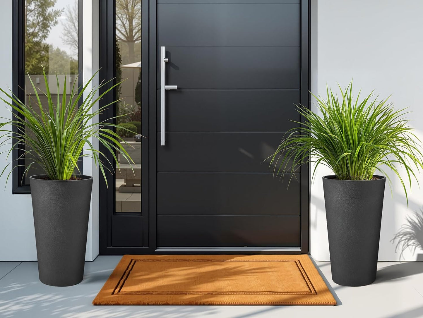 24" Planters for Outdoor/Indoor Plants, Set of 2 Tall Plant Pots, Heavy-Duty Resin Large Vase for Faux Mums Flower, Ideal for Garden, Patio, Yard, Porch or Home Decor, PU Leather-Look Finish