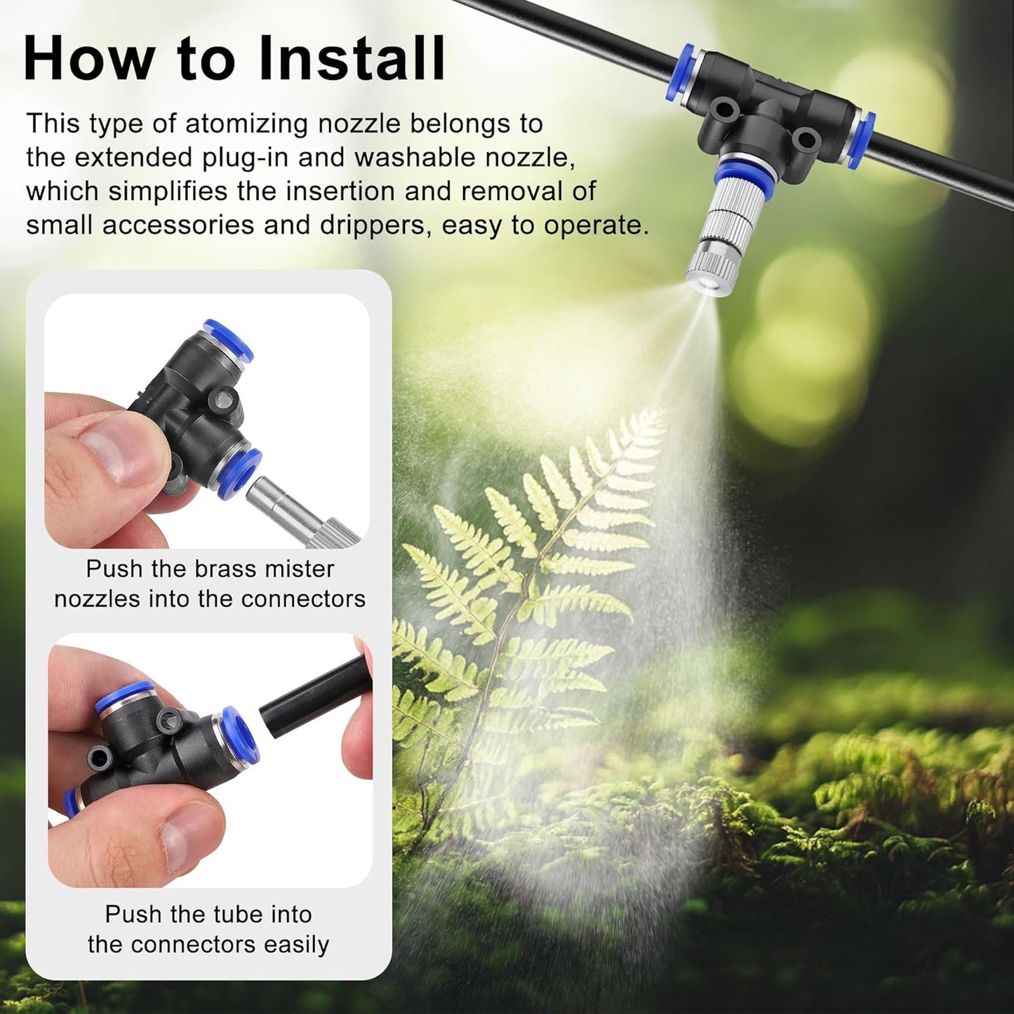 Mornajina 30 Pcs Brass Misting Nozzles Mister Replacement Nozzles with Filter Mesh Fit 1/4" Water Misting Nozzle Tees, 0.012"/0.3mm Orifice Misting System Heads Sprayer for Outdoor Cooling System