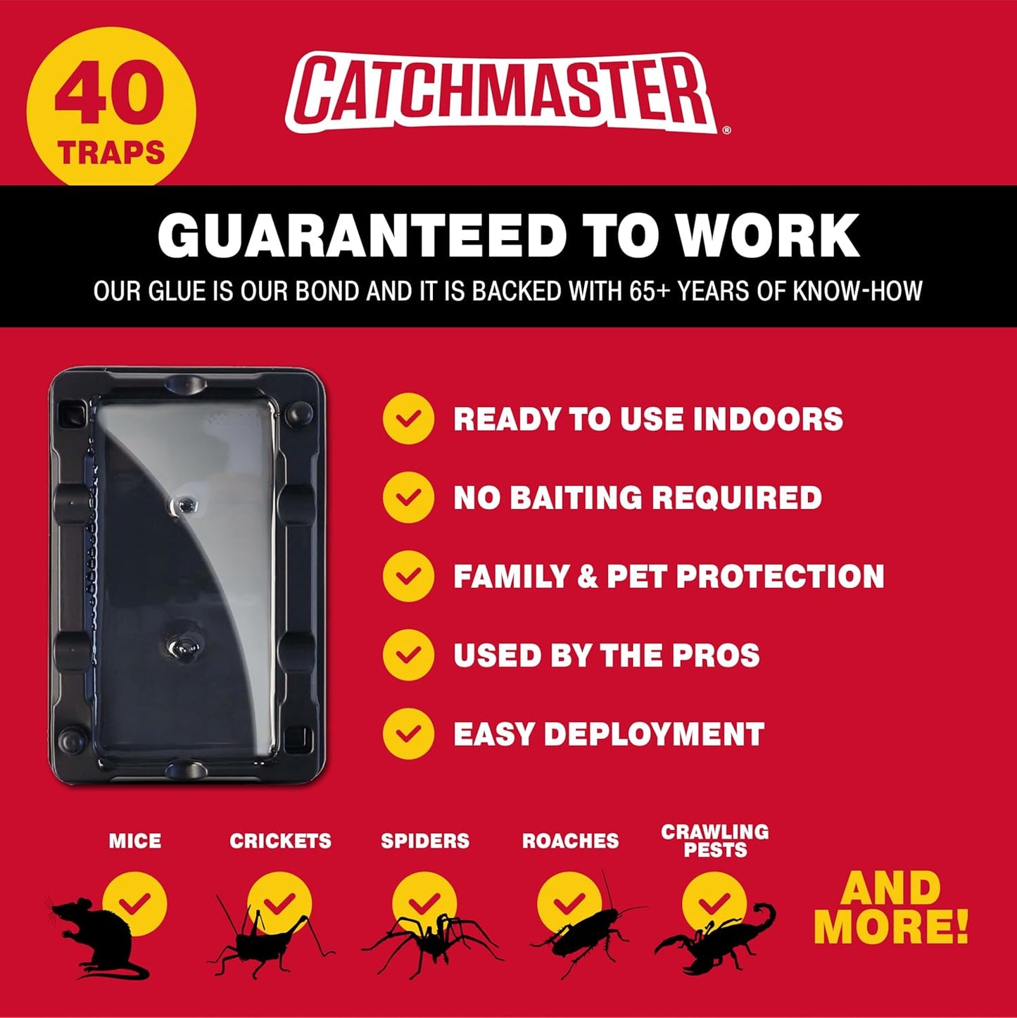 Catchmaster Mouse & Insect Glue Traps 40-Pk, Adhesive Rodent & Bug Catcher, Mouse Traps Indoor for Home, Sticky Glue Boards for Mice and Insects, Pest Control for House & Garage