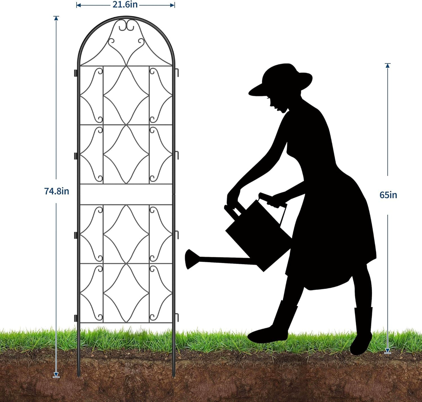 Garden Trellis 4 PCS - Tall 75 Inch x 20 Inch Metal Trellis for Climbing Plants & Vegetables | Rustproof Black Powder Coated Outdoor Plant Support | Patio Decor for Vines, Roses, Cucumbers, Tomatoes