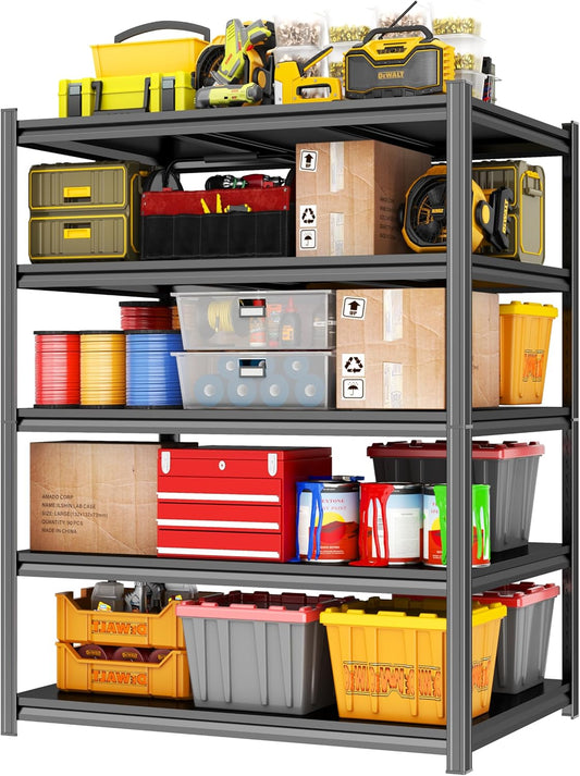 Garage Shelving Metal Storage Shelves 5-Tier Shelving Units Adjustable Storage Shelves Heavy Duty for Basement, Commercial, Warehouse, Industrial, Black