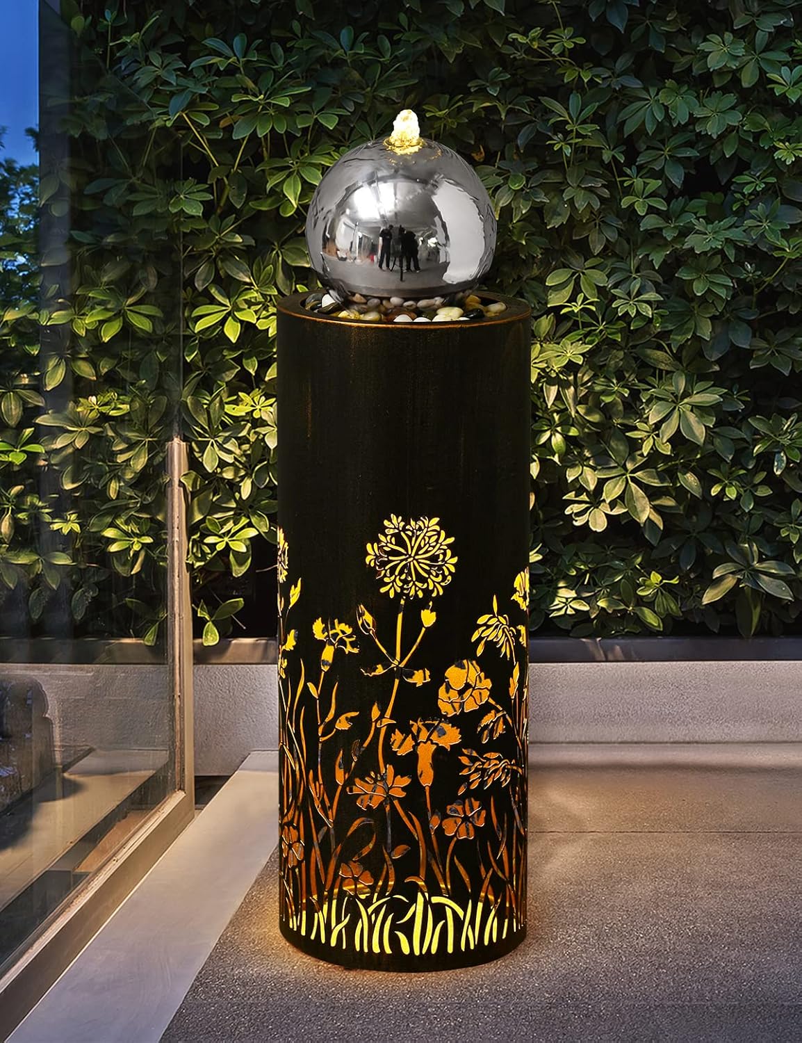 31.5” H Water Fountain Outdoor Garden Waterfall Fountains Indoor Outdoor Fountains and Waterfalls Modern Water Feature with Led Lights 2-Tier for Home Deck Porch Patio Backyard Decor