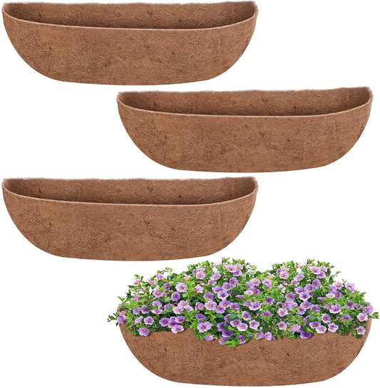 4 Packs 24 inch Hanging Basket Liner Trough Coco Coir Liner for Planter Replaceable Natural Coconut Fiber for Hanging Baskets Window Box Garden Fence Flower Pots Outdoor Indoor (4Pcs 24 inch)