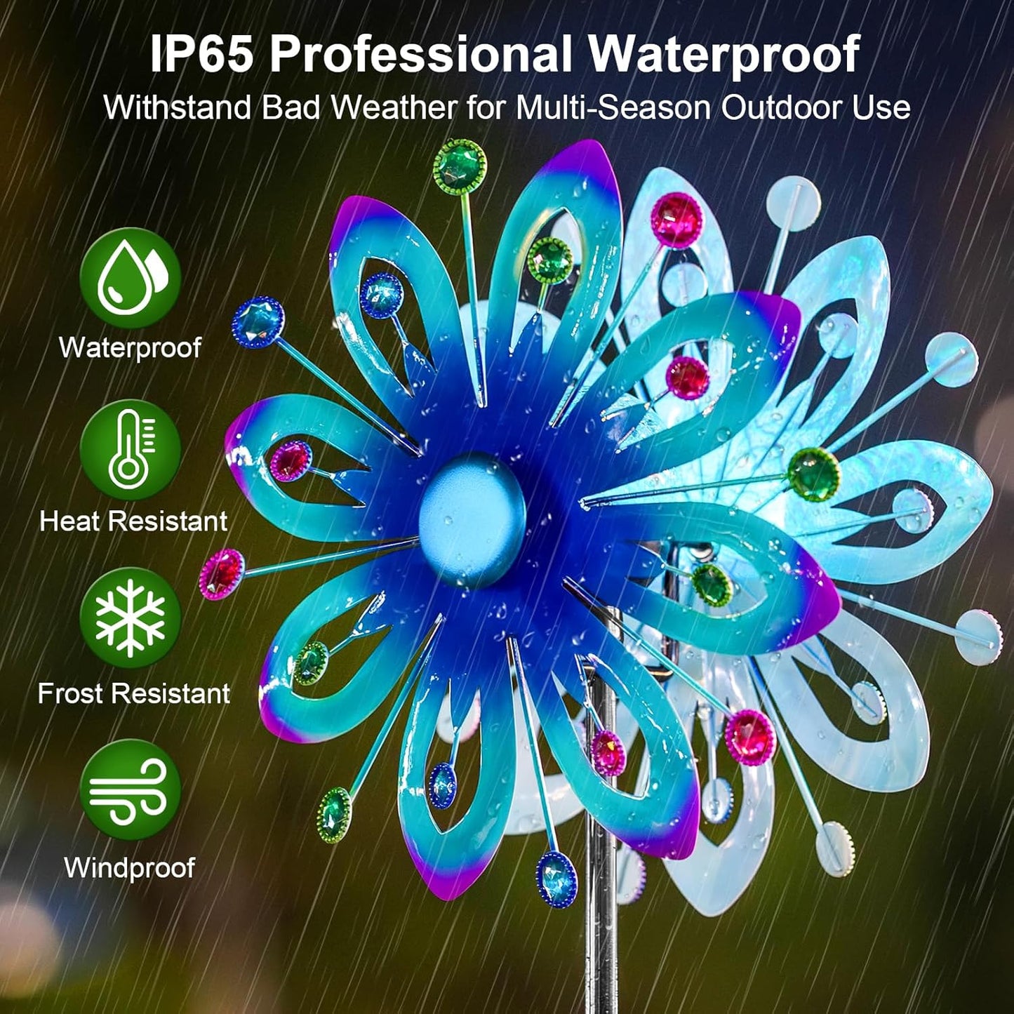 Solar Wind Spinners, 60.63" Outdoor Metal Stake Yard Wind Sculpture,Solar Powered Multi-Color LED Glass Ball with Kinetic Wind Spinners for Yard and Garden Lawn Patio Decor