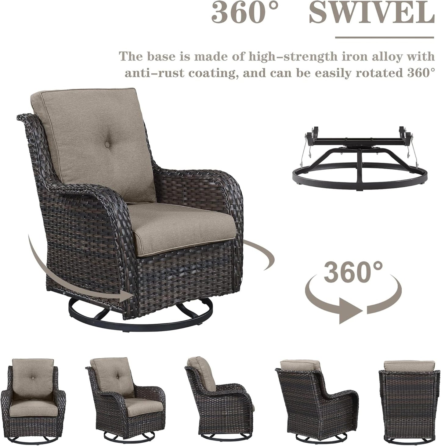 Outdoor Patio Furniture Set - 7 Piece Brown Wicker Conversation Patio Furniture Set All Weather Swivel Chairs with Ottoman and Loveseat Glider Chair for Deck Balcony Backyard