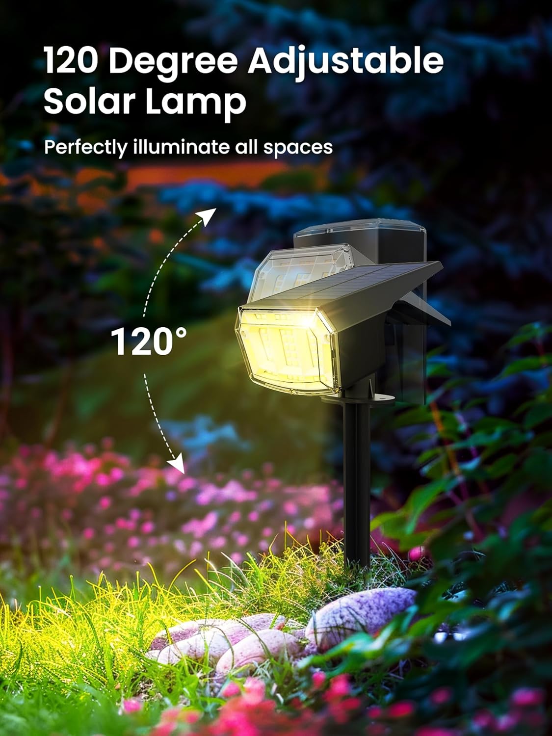 Solar Spot Lights Outdoor, 9 Lighting Modes RGB, Solar Lights Outdoor Waterproof IP65, 63 LED Landscape Spotlights for Holiday Decorations