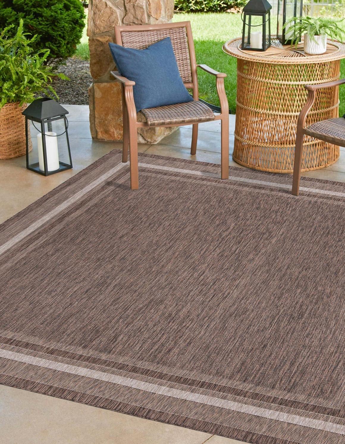 Unique Loom Outdoor Border Collection Area Rug - Soft Border (10' Square Brown/Ivory)