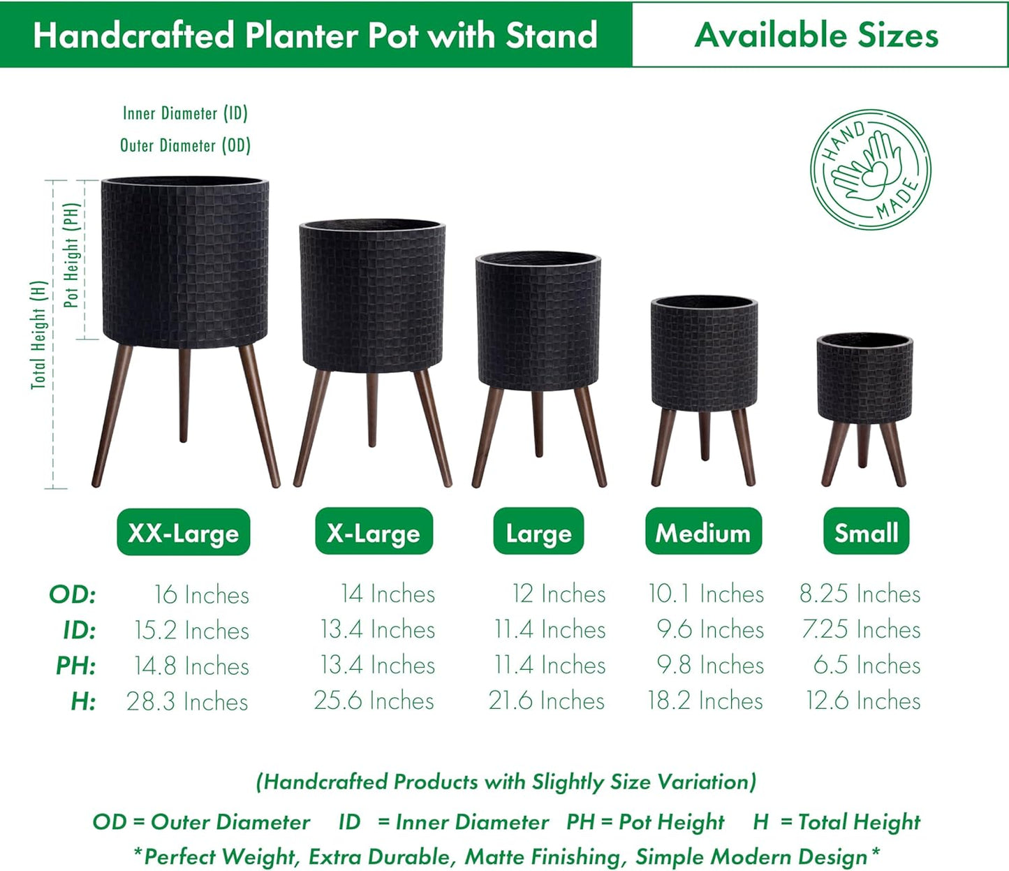 D'vine Dev 10 Inch Modern Geometric Tile Patterned Sleek Planter Pot with Stand, Indoor Outdoor Decorative Plant Holder, Distressed Black, 88-Z-B-5