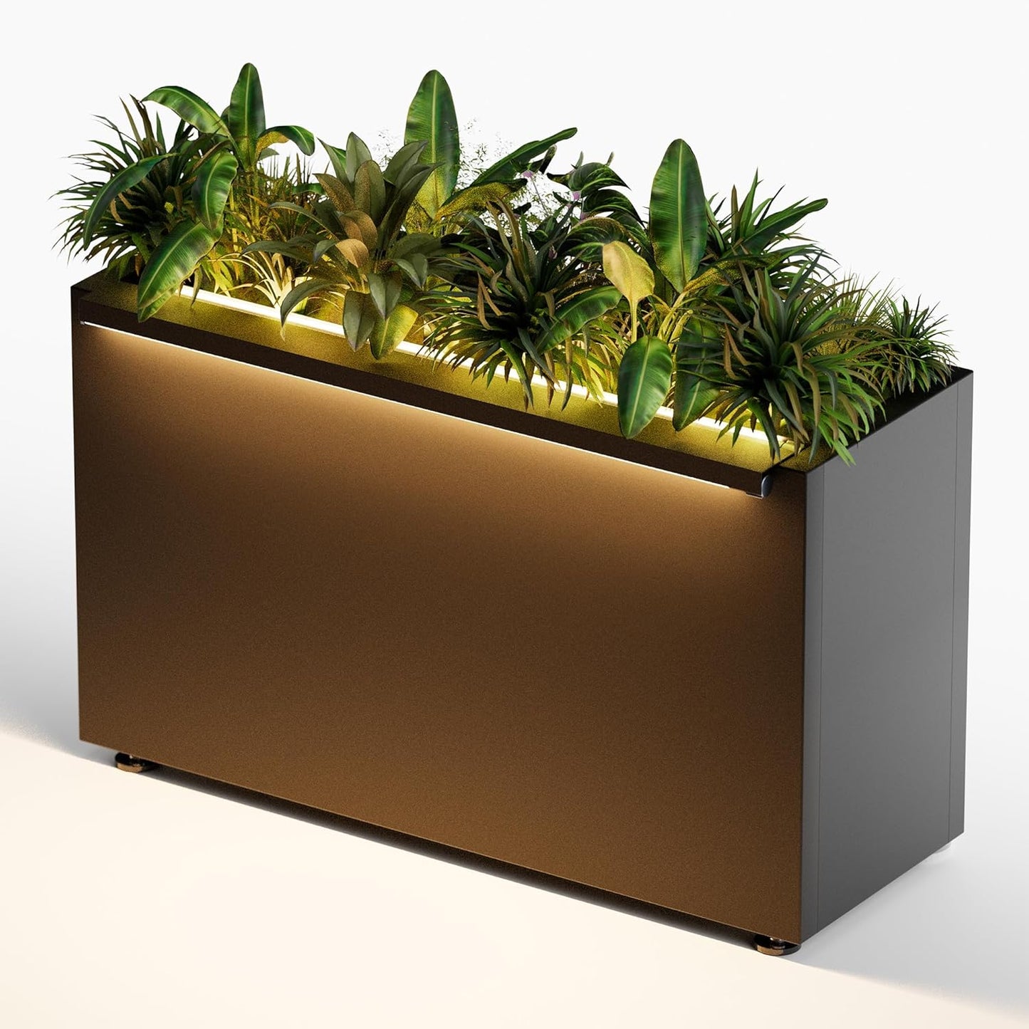 GSK 30" L Black LED Metal Planter Flower Box Vibe LED Lighting Strips ×2 Galvanized Steel Trough Shelf Grow Drainage Holes Indoor Space Rectangular Outdoor Patio Garden Decor Plant Herbs Houseplants