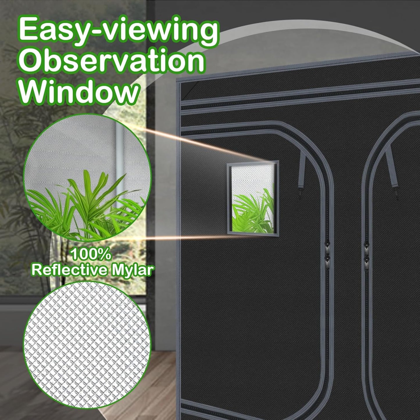 Grow Tent 96"x96"x78" Hydroponic 600D Mylar Grow Tent Reflective Garden Growing Dark Room with Observation Window, Removable Floor Tray for Indoor Plant Growing 8x8