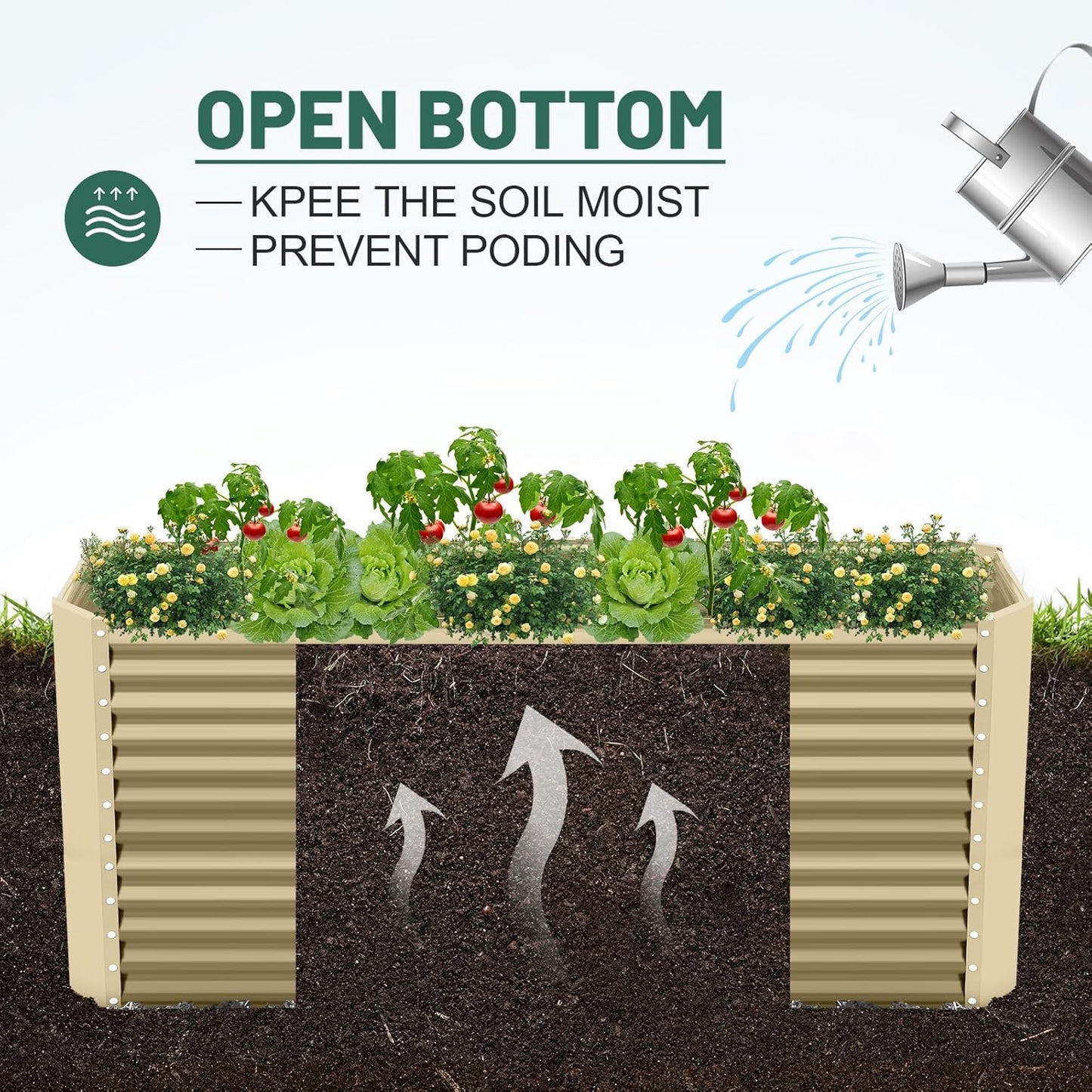 Land Guard 8x4x3ft Rectangular Galvanized Raised Garden Beds, Large-Capacity Metal Planter Box Outdoor, Durable Deep Raised Garden Bed 3ft Tall, Raised Beds for Gardening Vegetables, Cream Yellow