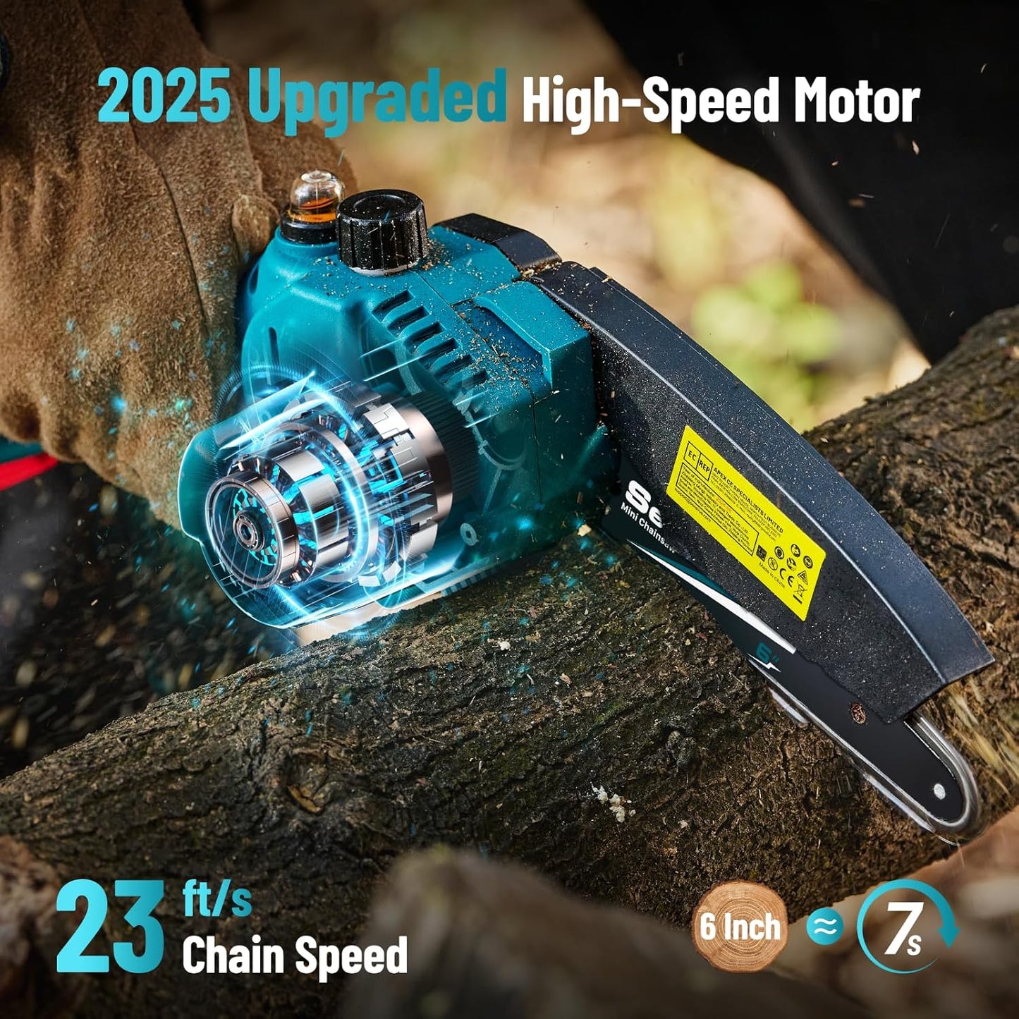 SEESII Mini Chainsaw 6 inch,Cordless Chainsaw w/ 2x2000mAh Batteries,Oiler System & Replacement Chain,Handheld Electric Chain Saw w/Safety Lock,Battery Powered Chainsaw for Wood Tree Cutting, CH600+