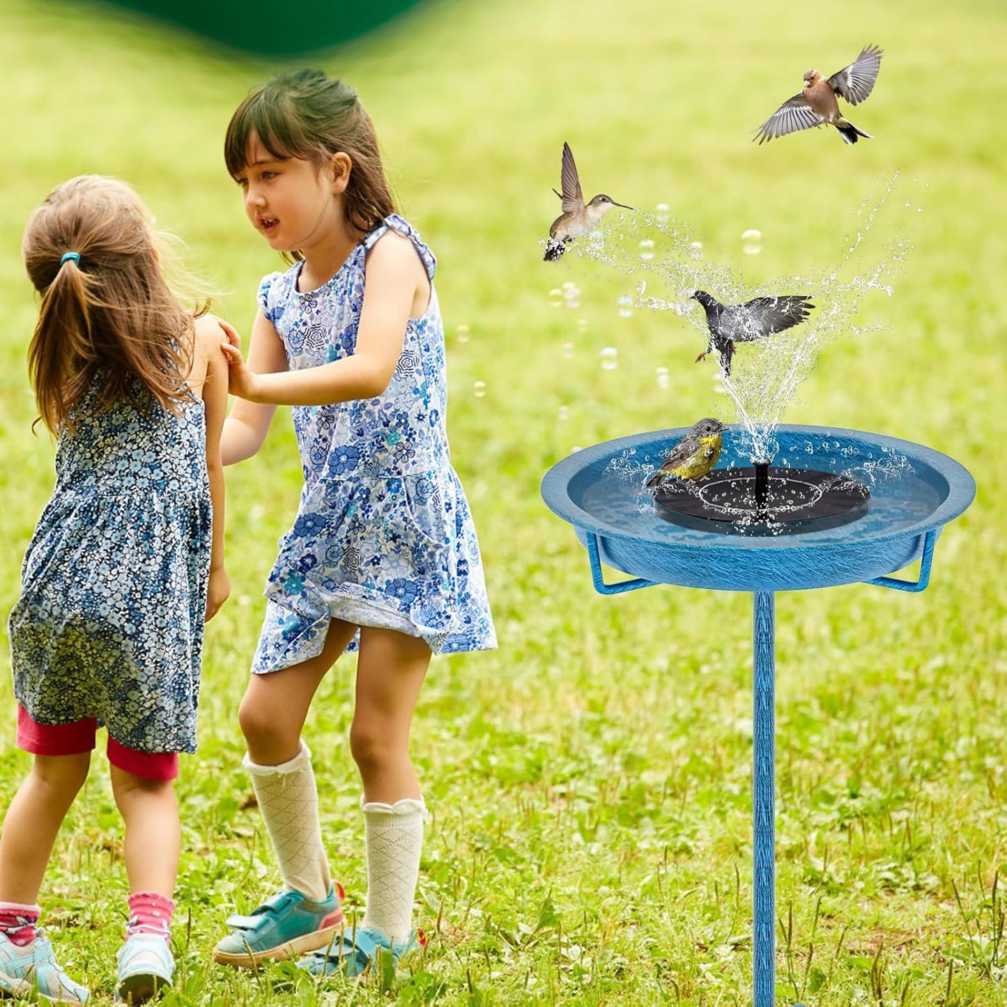 Metal Bird Bath for Outside, 36.2" Height Birdbath Bowl Standing Bird Feeders for Outdoors with 4 Prongs Base Stake, Freestanding Birdfeeders for Garden Yard Lawn Decor (Retro Blue)