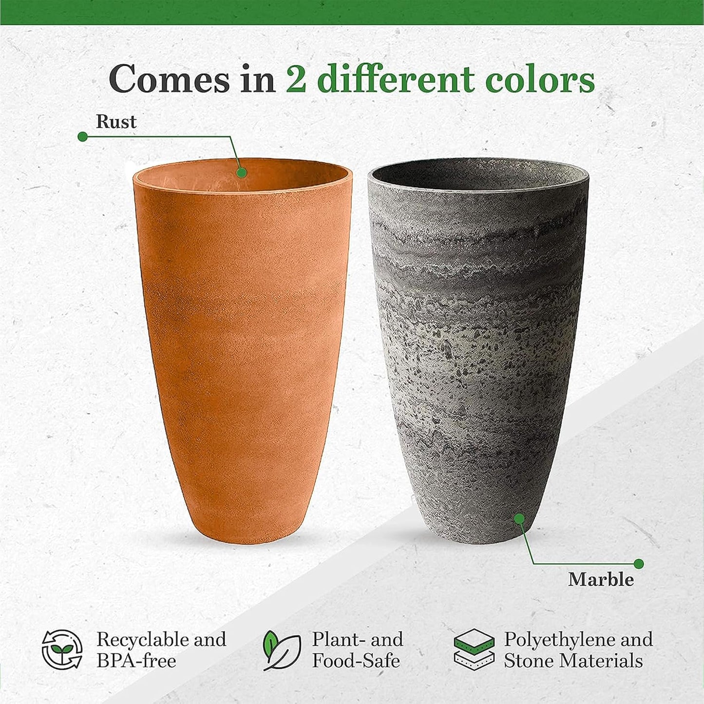 Algreen 43729 Acerra Weather Protected Recycled Composite Vase Planter Pot, Indoor or Outdoor use, Tall Lightweight 7 pounds, Rust