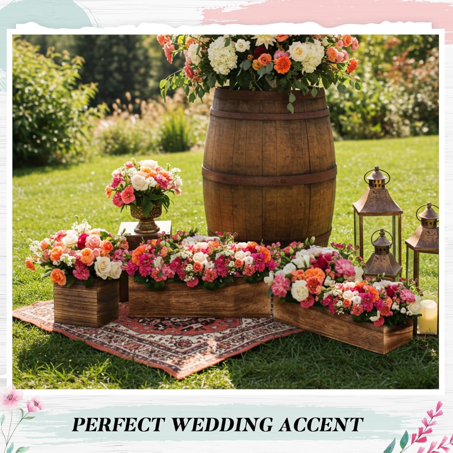 Dandat 3 Set Wood Boxes for Centerpieces Rectangle Wooden Planter Box Rustic Wood Planter with Removable Plastic Liner Floral Foam Blocks for Centerpieces Home Wedding Garden Decor (12x4 Inch)