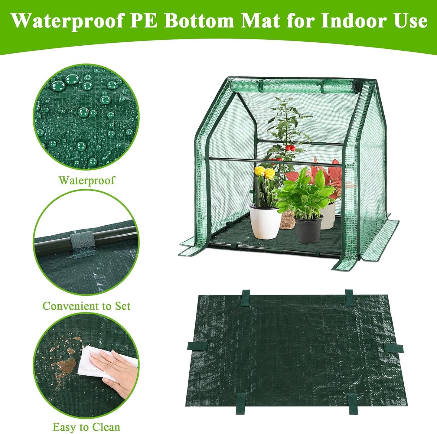 U'Artlines Portable Mini Greenhouse Small Green House with Waterproof Pad 36x18x33 Inch Plant Cover Tent for Garden Small Plants Indoor Outdoor, Green PE