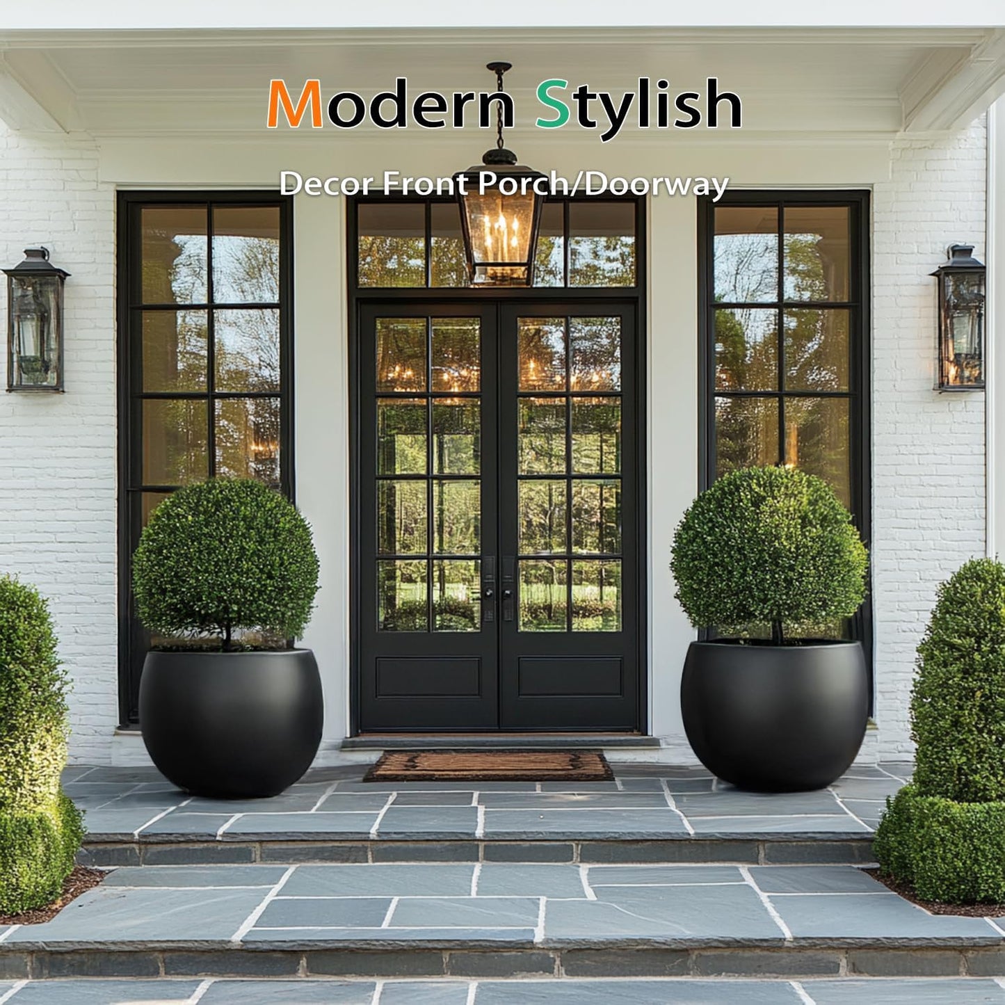 Ball Concrete Planter Outdoor Indoor, Large Tall Cement Plant Pots for Trees Flowers (Black, 16 inch)