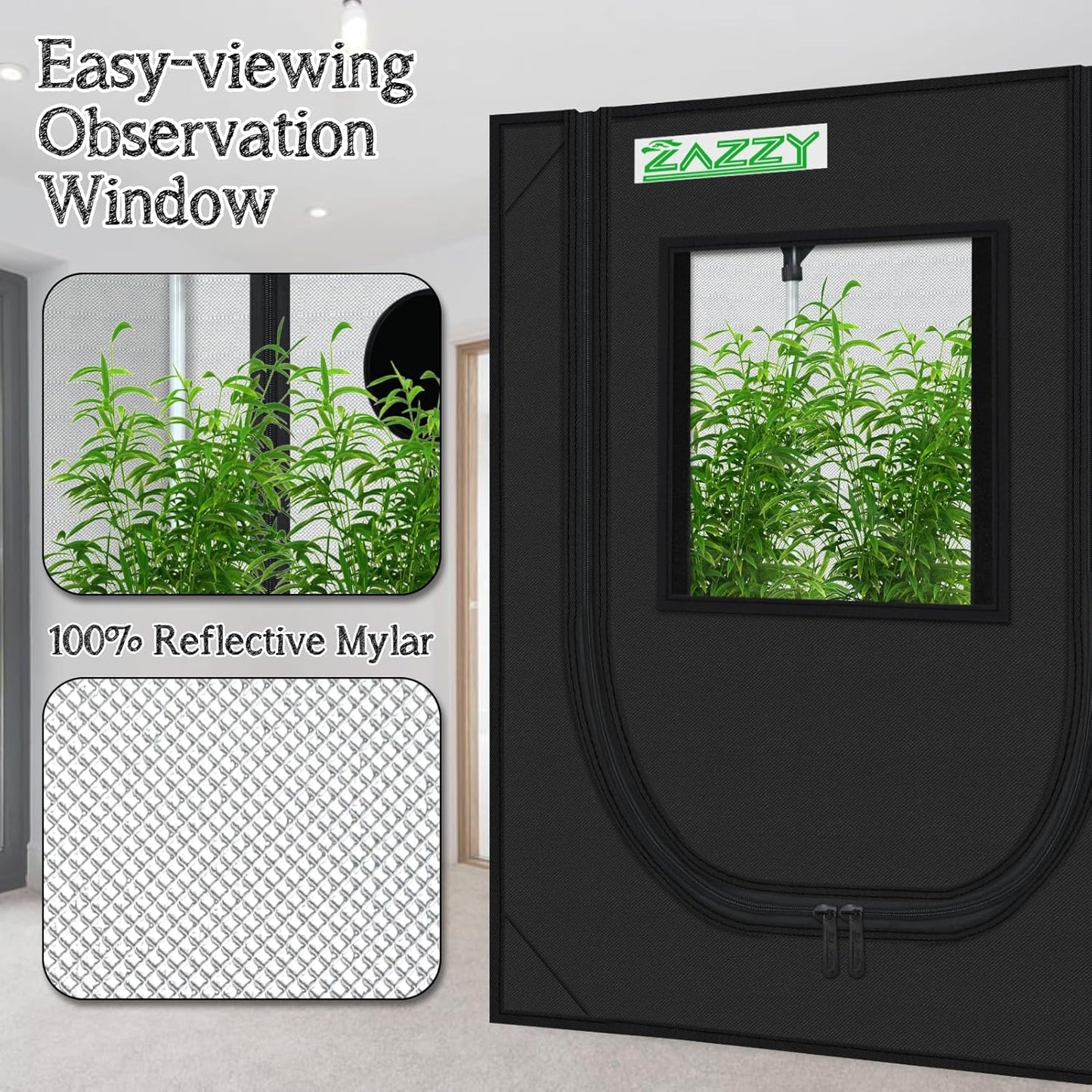 zazzy Grow Tent 18"x30"x36" Hydroponic Heavy Duty Dark Room Reflective Mylar Grow Tents with Window & Floor Tray for Indoor Plant Growing