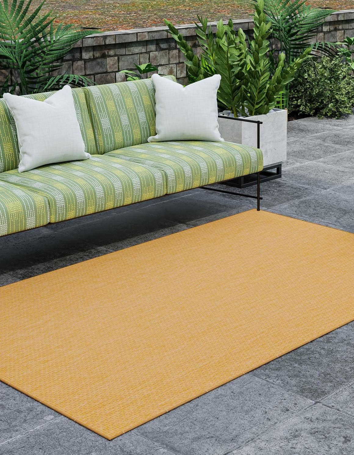 Unique Loom Collection Casual Transitional Solid Heathered Indoor/Outdoor Flatweave Area Rug (10' x 13' 1" Rectangle, Corn Harvest Yellow)