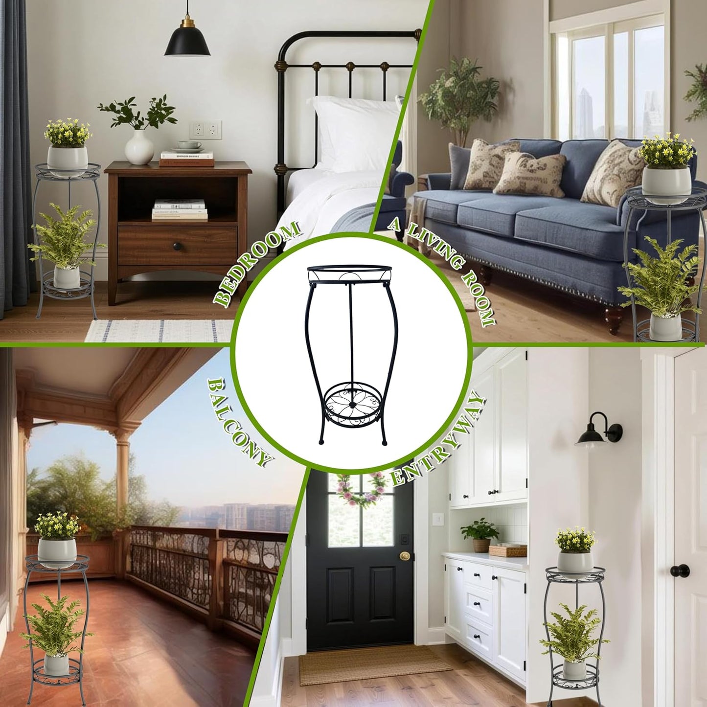 Plant Stand Indoor Outdoor 2 Tier 27.1 inch Tall Black Metal Rustproof Stable Plant Stands Multiple Plant Round Supports Rack for Planter Corner Garden Balcony Patio