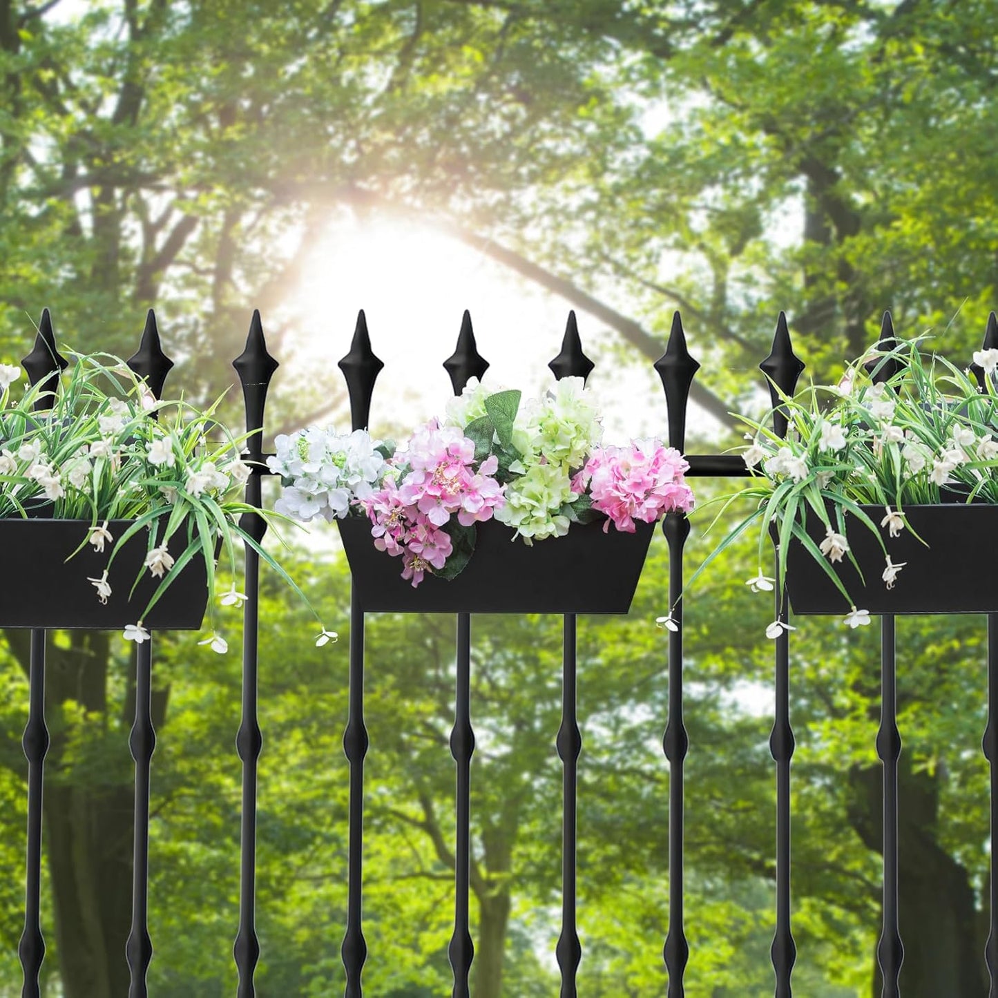 Railing Planters Outdoor Balcony 16 Inch Deck Over The Railing Planter Boxes Hanging Planters for Fence Flower 3 Pcs (Black)