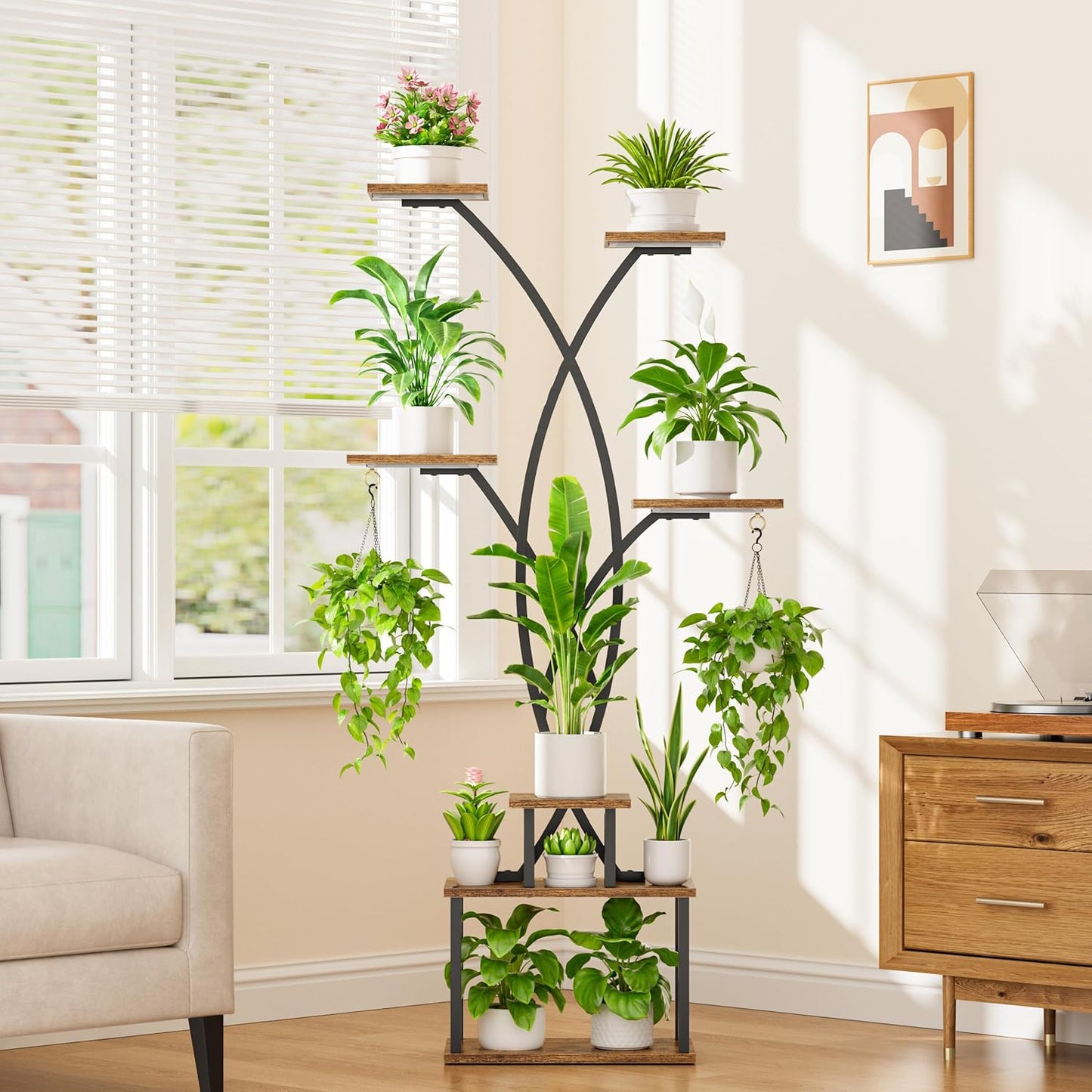 Plant Stand Indoor with Grow Lights - 7 Tiered Large Indoor Plant Shelf , 66" Tall Plant Stands for Plants Multiple, Tree-Shaped Metal Display Holder, Corner Plant Rack for Living Room Patio Home