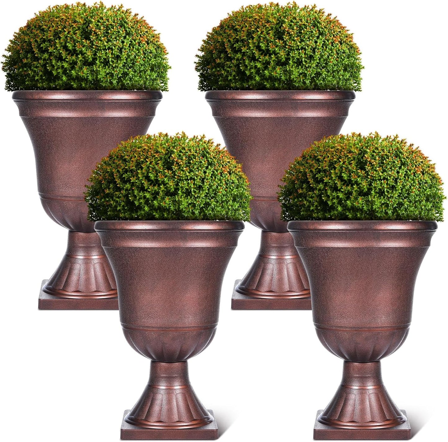 Dandat 4 Pack Large Outdoor Urn Planter 22 inch Tall Plastic Planter for Front Proch Classic Vase Decorative Garden Pot for Indoor Outdoor Door Patio Deck Decor (Vintage Copper)
