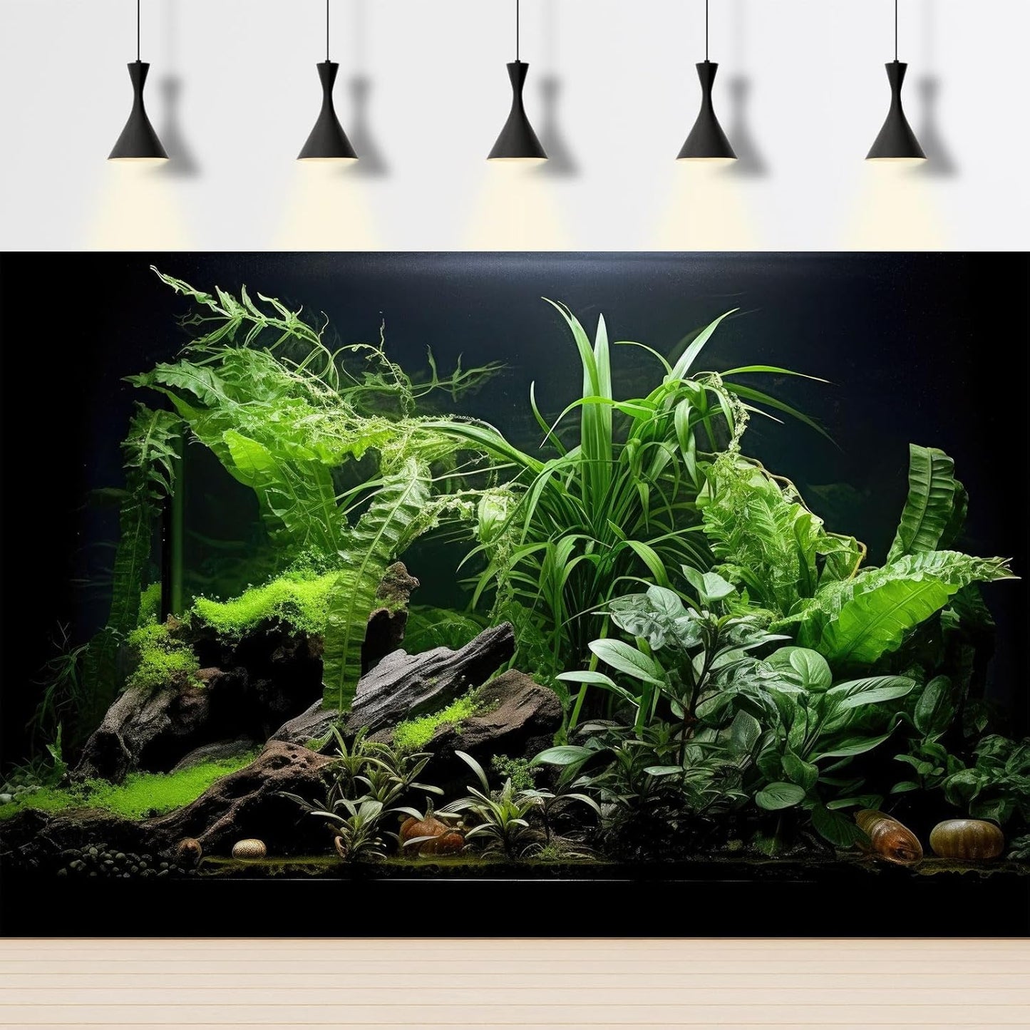 Aquarium Background Freshwater Green Plants Terrarium Background Aquatic Underwater Sea Grass Tank Background Wood Root Rock with Moss Jungle Style Fish Tank Background Poster Wallpaper 30x12in