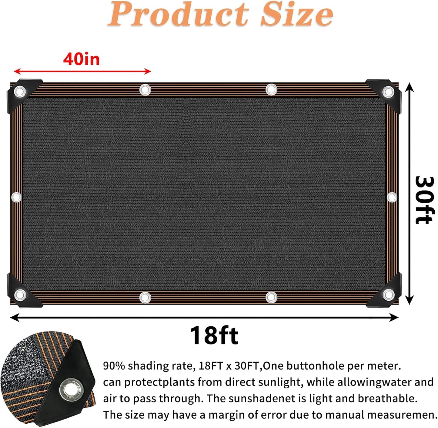 QLOFEI 18x30 FT Shade Cloth for Garden, 80-90% Sunblock Shade Neting Cover with Grommets, Sun Screens for Patio Plants Greenhouse, Shade Sails for Kennel Chicken Coop Pergola Outdoor