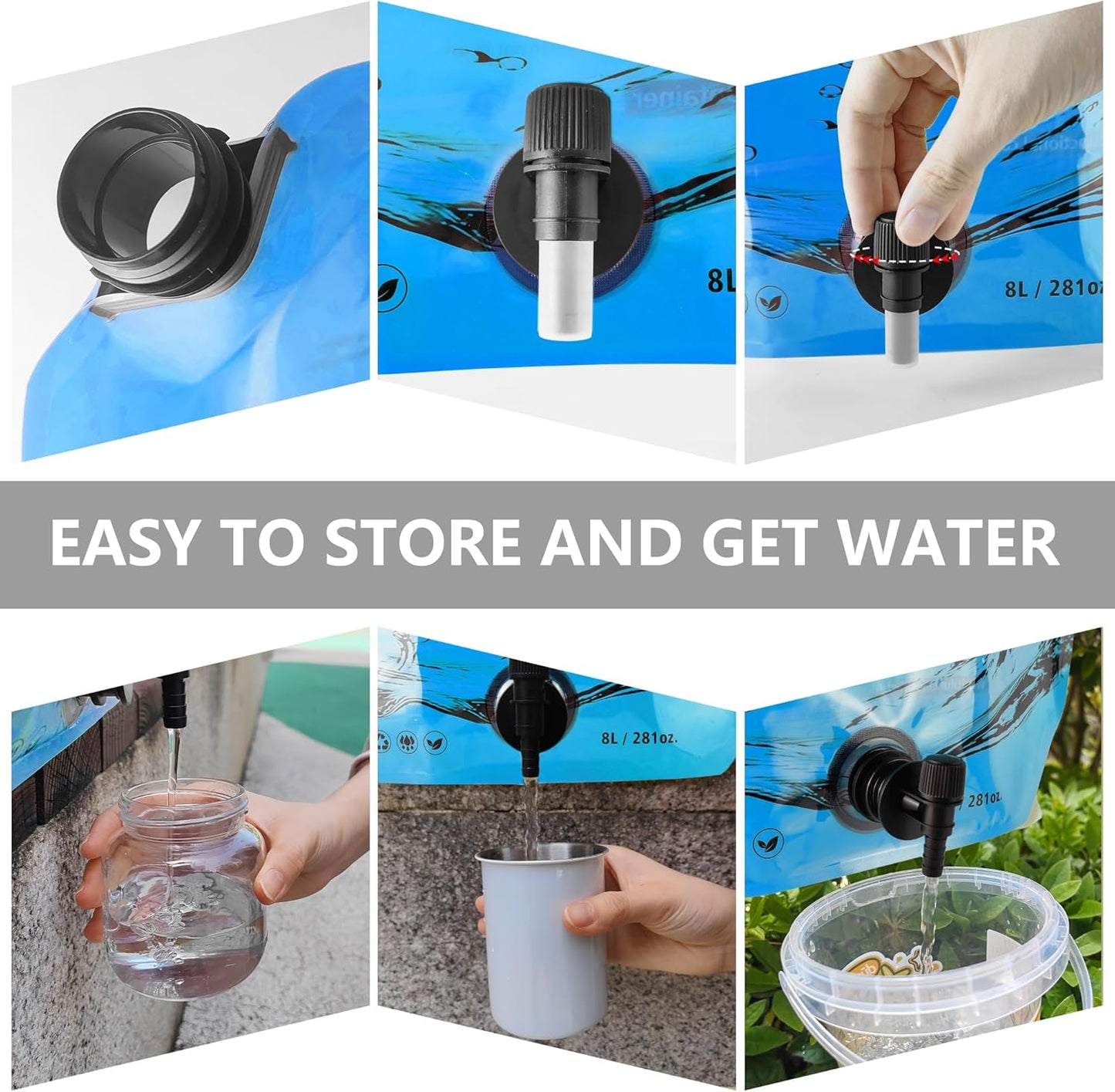 Collapsible 8L Water Storage Bag, BPA-Free Portable Folding Water Jug with Adjustable Faucet, Leakproof Emergency Water Bag for Camping, Hiking, Riding, Outdoor Sport (Blue, 4)