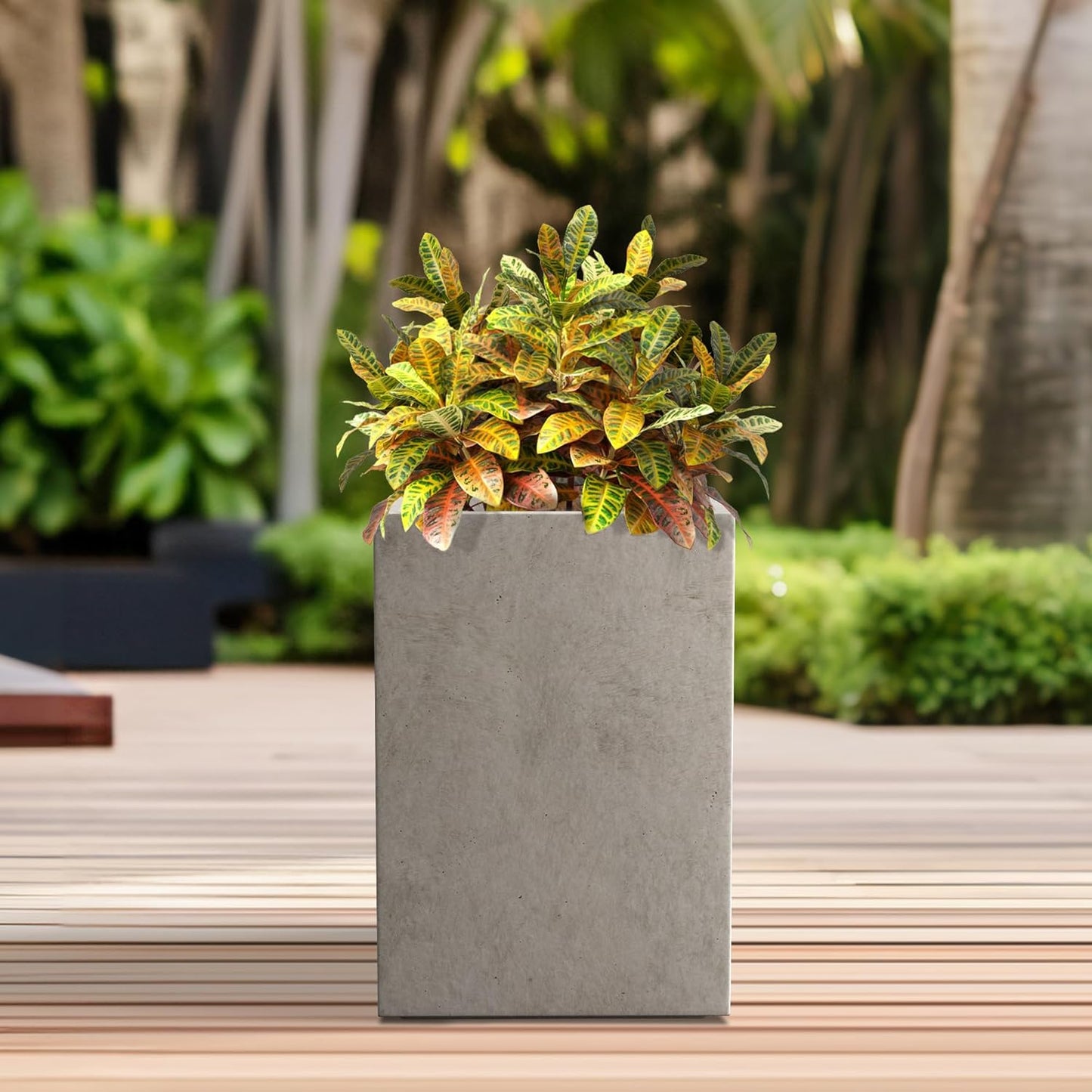 Kante 15.7" H Tall Rectangular Concrete Planters, Outdoor Indoor Lightweight Plant Pots with Drainage Hole and Rubber Plug, Modern Style for Home Garden Patio, Weathered Concrete