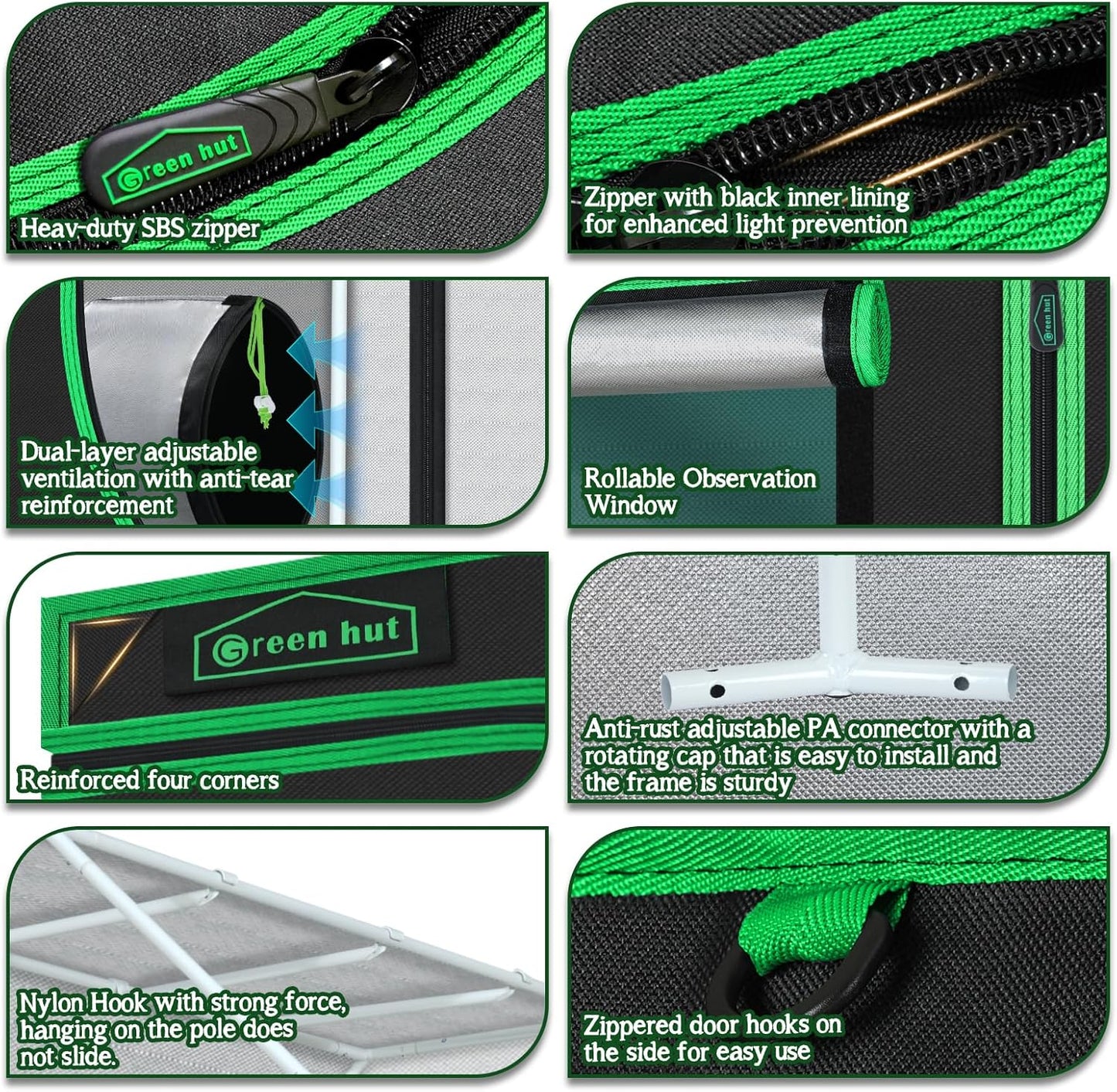 96"x48"x72" Roof Cube Grow Tent with Observation Windows, Lightproof, Mylar Hydroponic Tent with Floor Tray for Indoor Plant Growth