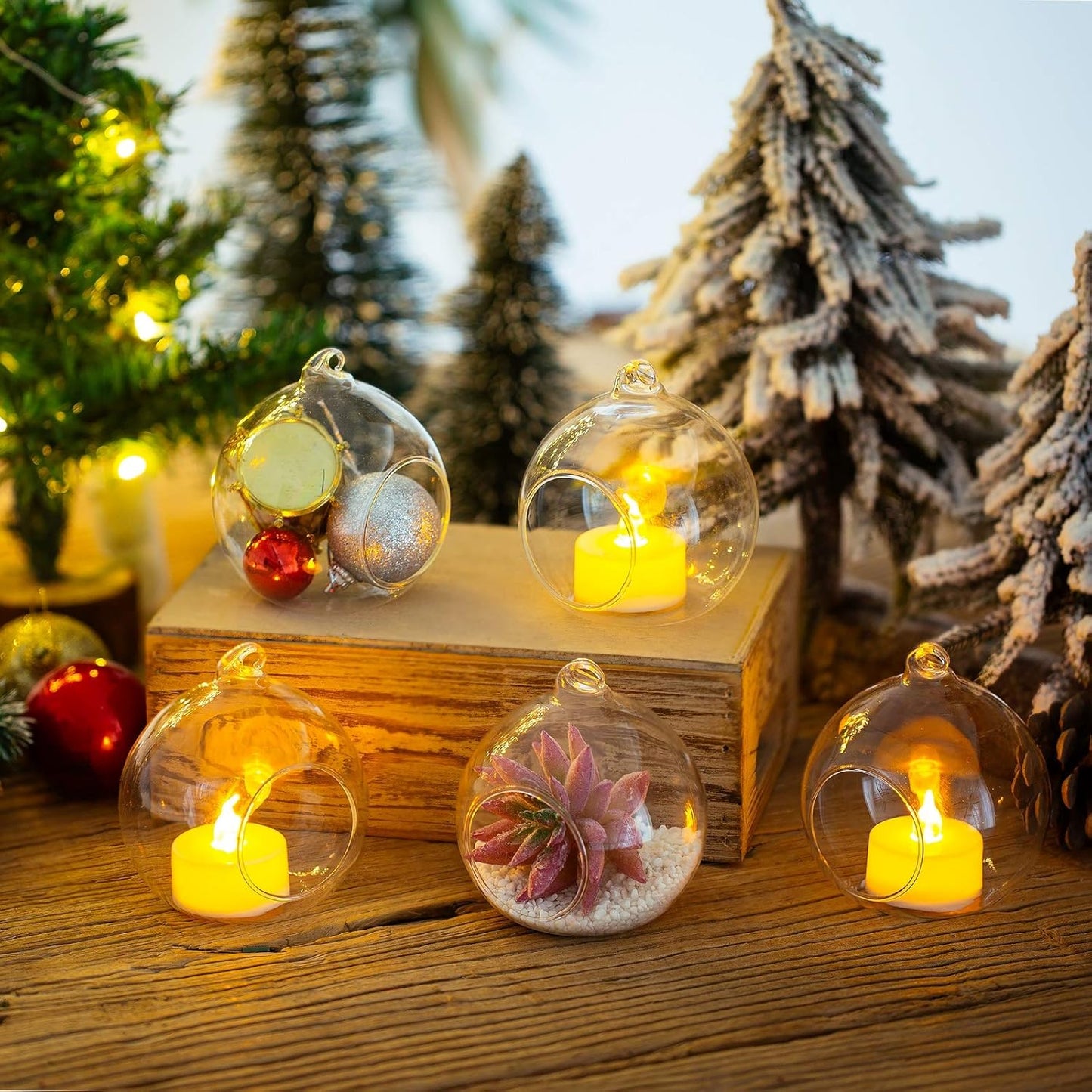 Sziqiqi 3.15inch Glass Globes Glass Bulbs Hanging Tea Light Holder Glass Terrarium Container Wedding Centerpiece Backyard Decoration Christmas Ornaments 6pcs+2 Extra