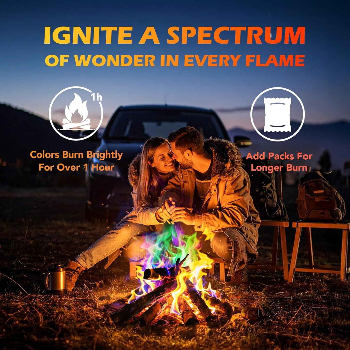Fire Color Changing Packets for Fire Pit, Campfires, Outdoor Fireplaces, Bonfire - Camping Essentials for Kids & Adults, Camping Accessories Magical Colorful Flames, 25 Pack