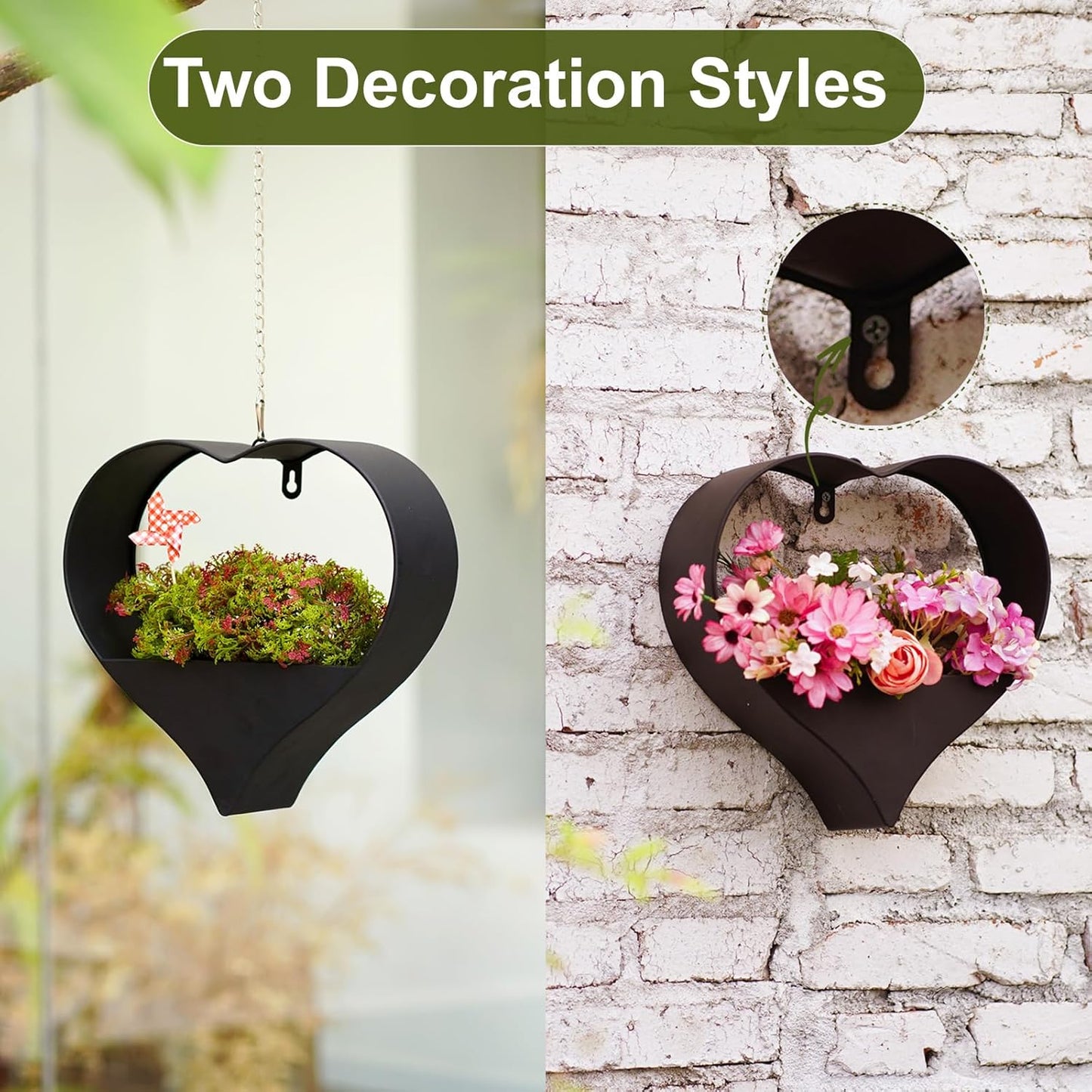 Metal Plant Hangers Indoor and Outdoor: Birthday Gifts for Women Mom Wife Garden Lovers - Black Heart Shape Hanging Planters Perfect for Window Wall Living Room Office Decor