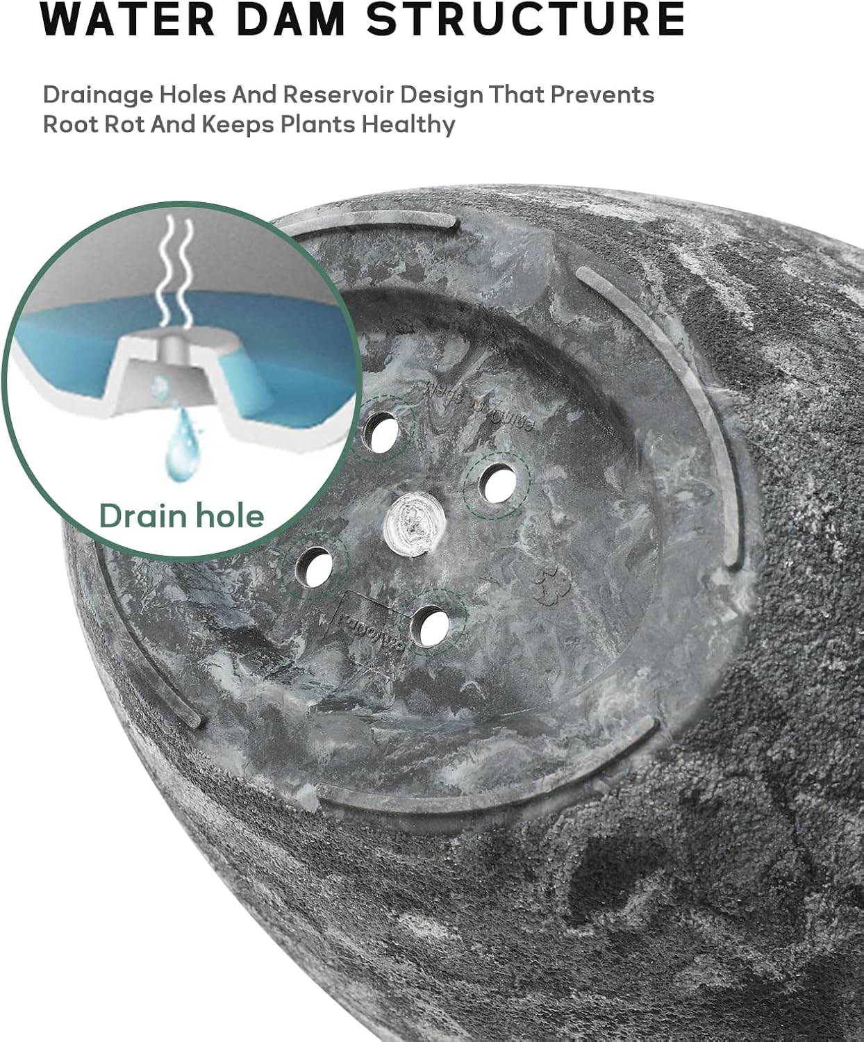 LaDoVita Plant Pots with Drainage Holes, 12 Inch Large Planters for Indoor Plants, Plastic Flower Pots Outdoor, 2 Pack, Marble Pattern Grey