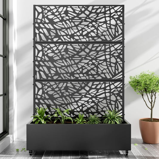 Lumioca 71"x47"x16" Metal Raised Garden Bed with Trellis, Trellis with Planter Box for Backyard Patio Balcony Climbing Plants, Black Web