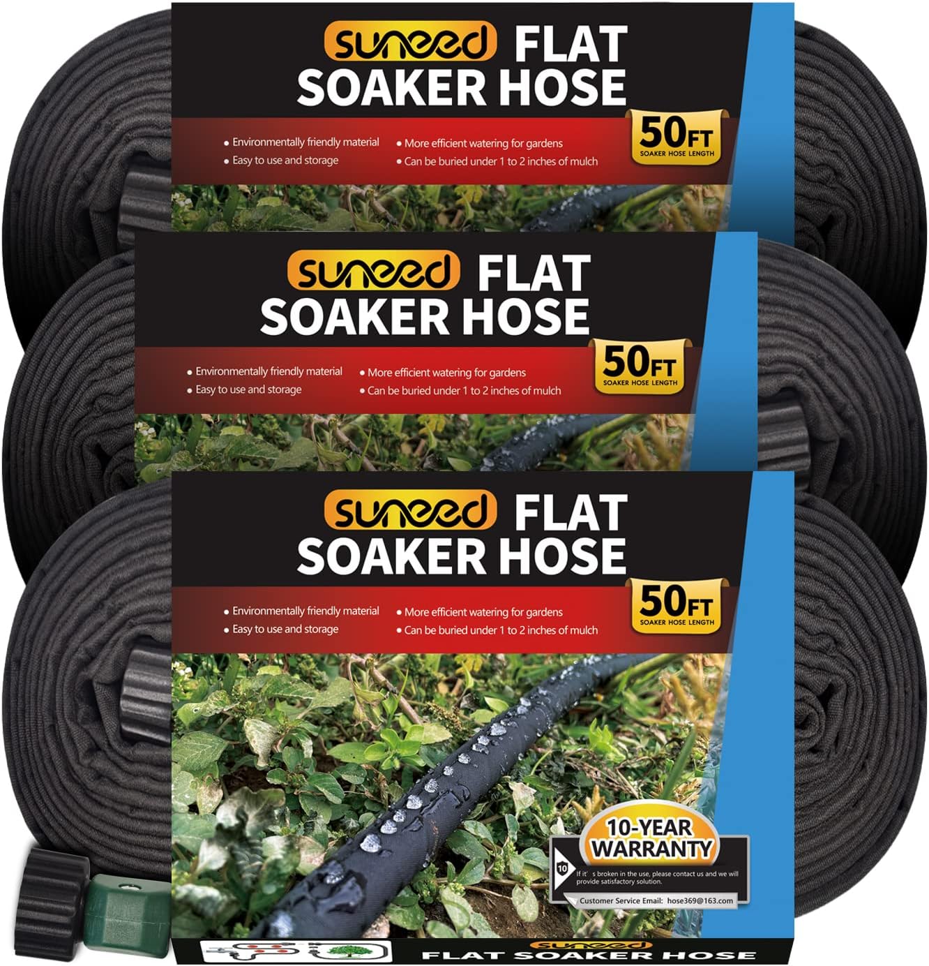 3 Pack Flat Soaker Hose 50 ft for Garden Beds, Cloth Soaker Hose 150 ft for Efficient & Effective Watering of Plants – Garden Soaking Drip Hoses Heavy Duty & Easy to Install (50FT 3Pack)