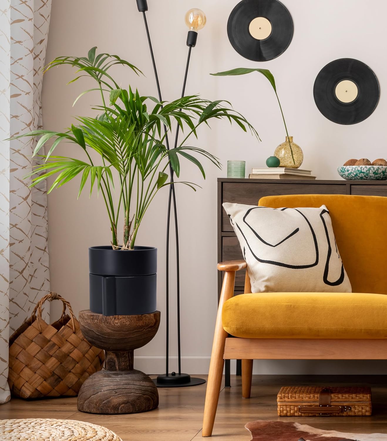 Phoenix Vine 8 Inch Self-Watering Planter Pot with Terracotta Insert, Deep Water Reservoir, and Ceramic-Alike BPA-Free Plastic Planter Pot for Plant, Modern Planter for Houseplants, Black, 53-A-T-2