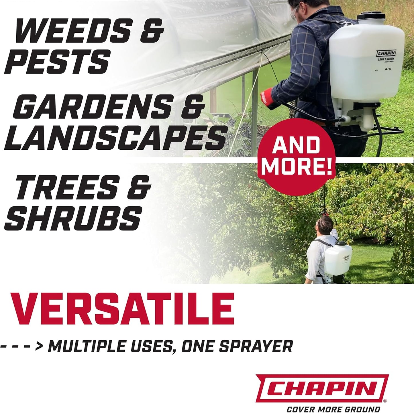 Chapin 60114 Made in USA 4-Gallon Backpack Sprayer with 3-Stage Filtration System Pump Pressured Sprayer, for Spraying Plants, Garden Watering, Lawns, Weeds and Pests, Translucent White