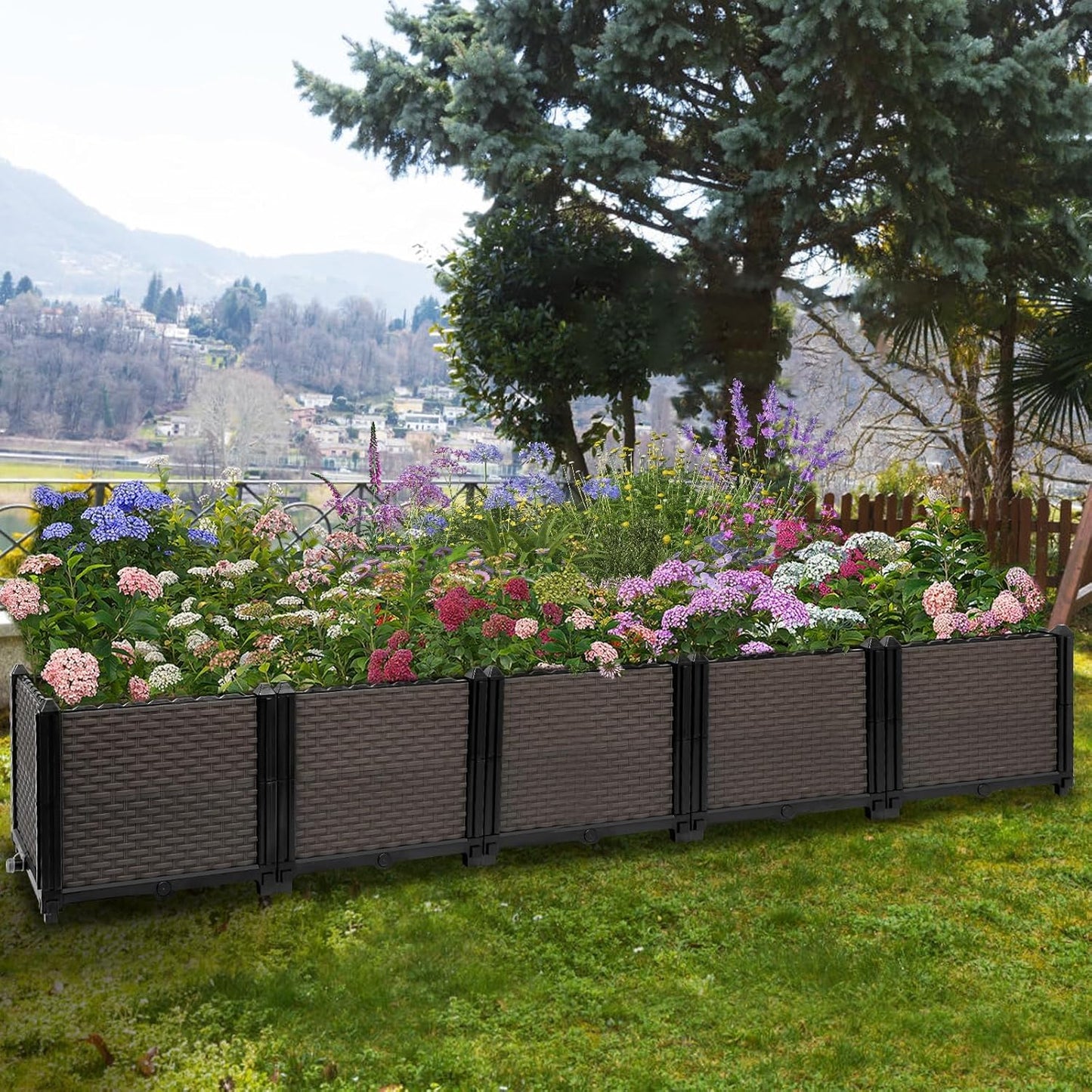 Large Raised Planter Box Outdoor Self Watering 78.7"x15.7"x14.2", Deep Raised Garden Bed - Elevated Garden Box with Drainage Plug, Rectangular Garden Planter Perfect for Patio Balcony Deck