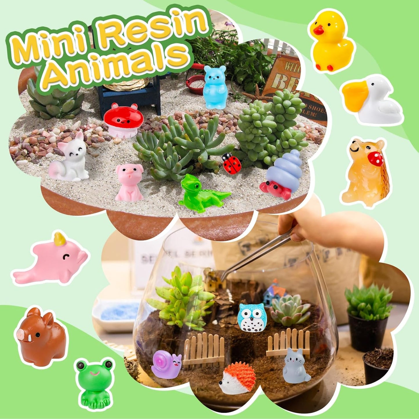 200 Pcs Mini Resin Animals Colorful Mini Animals Figures in Bulk Miniature Little Small Animals Figurines for Fairy Garden Landscape Dollhouse Accessories DIY Crafts Aquarium Decor