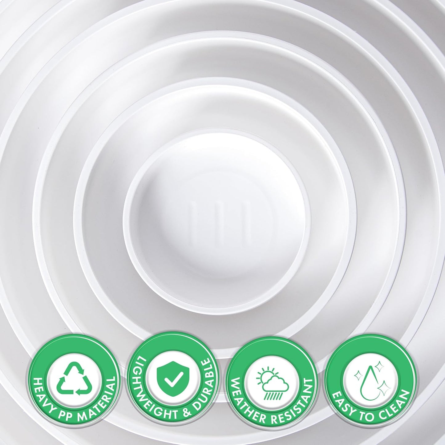 Phoenix Vine 12 Inch Plastic Plant Saucer Water Drip Tray, Heavy Sturdy Round Plant Drainage Tray for Indoors Outdoor, Matte White, 21-TY-12W-1