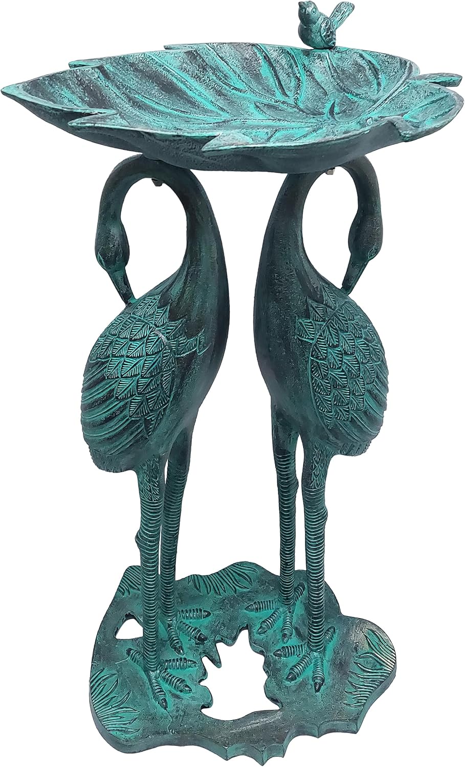 Oakland Living 5608-GBK Cast Aluminum 30-in Twin Crane Black Patina Bird Bath with Leaf Bowl Birdbath